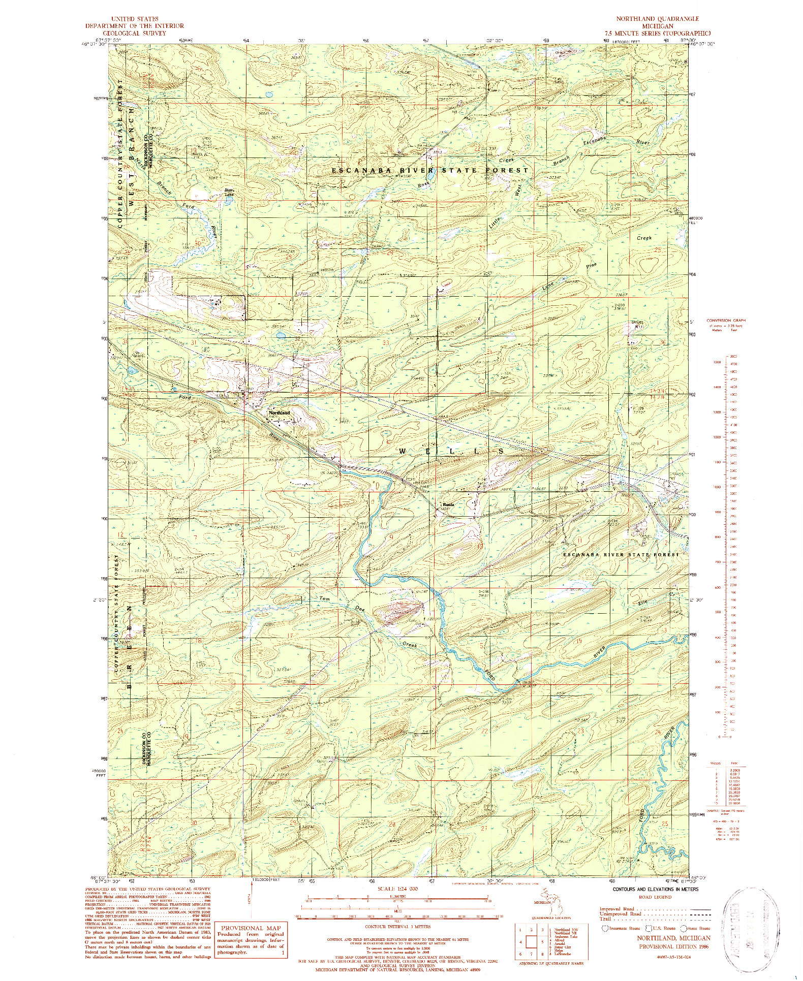 USGS 1:24000-SCALE QUADRANGLE FOR NORTHLAND, MI 1986