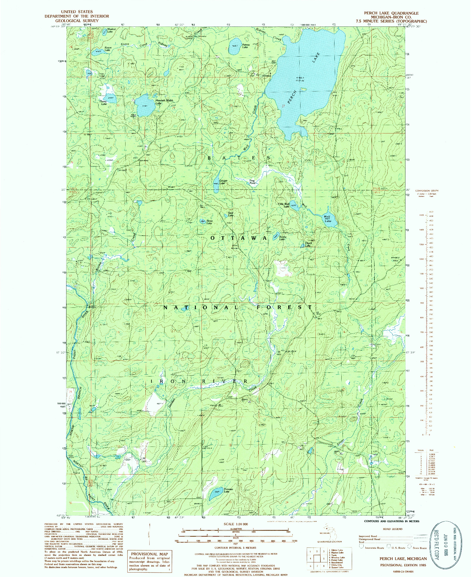 USGS 1:24000-SCALE QUADRANGLE FOR PERCH LAKE, MI 1985