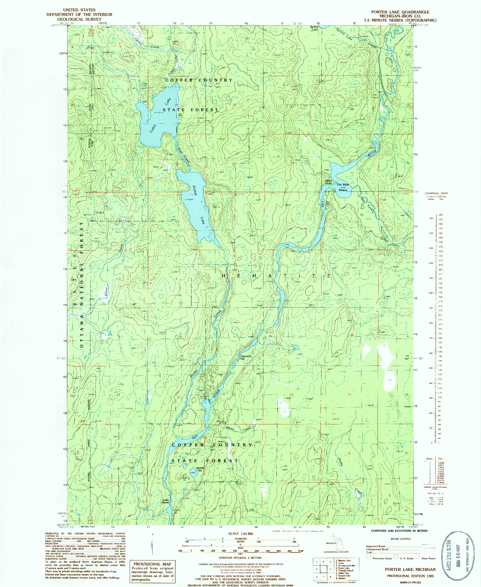 USGS 1:24000-SCALE QUADRANGLE FOR PORTER LAKE, MI 1985
