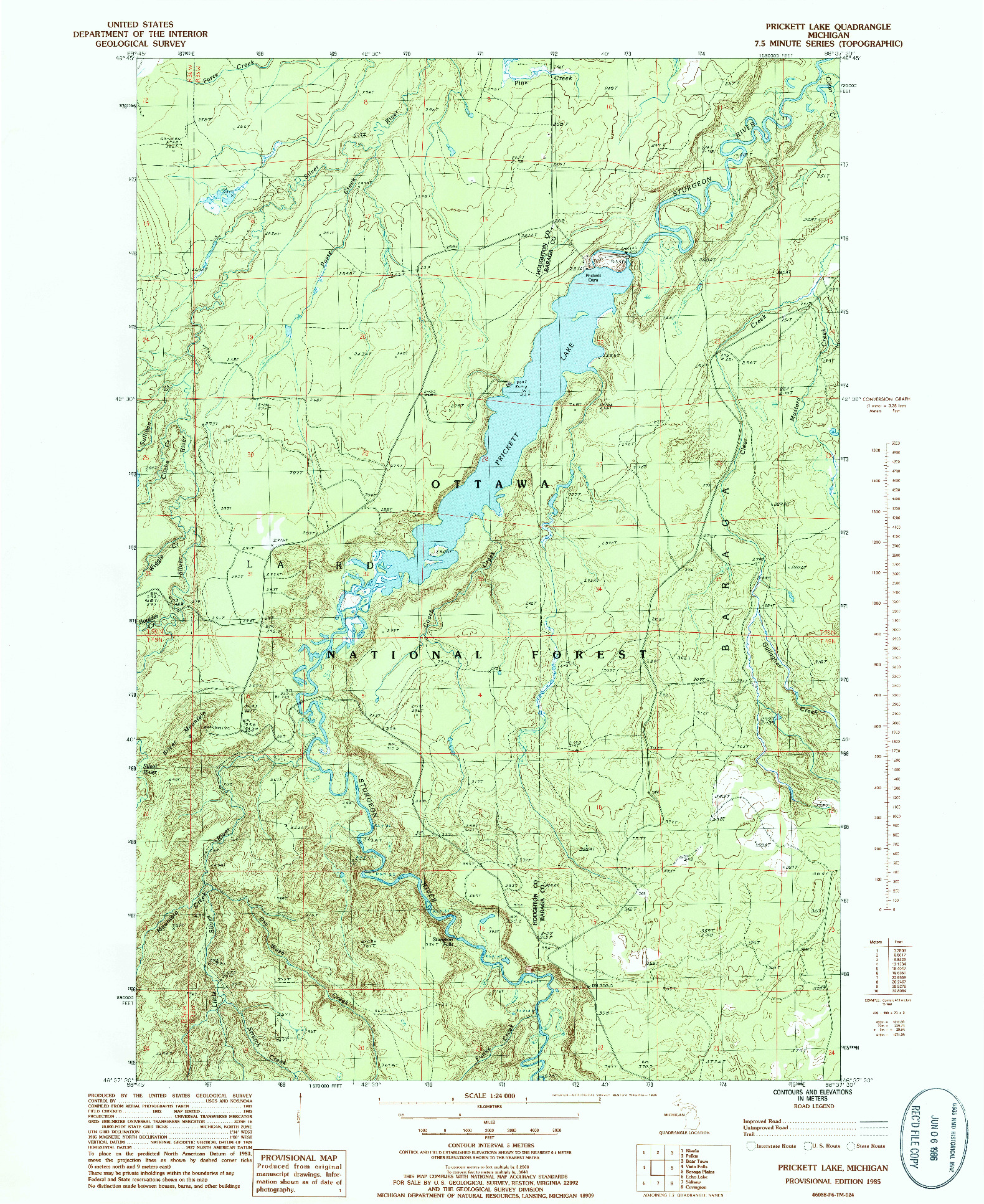 USGS 1:24000-SCALE QUADRANGLE FOR PRICKETT LAKE, MI 1985