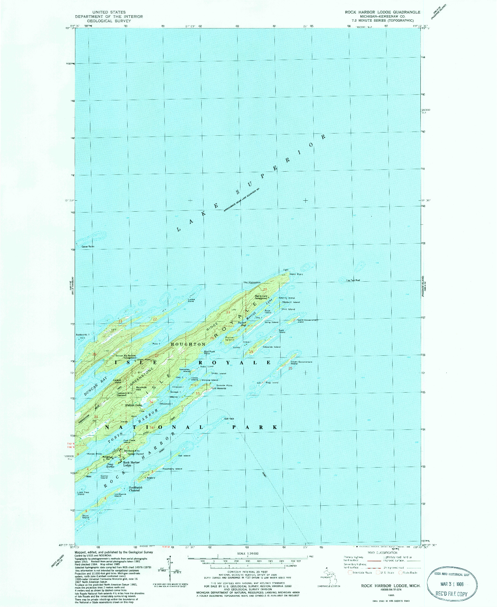 USGS 1:24000-SCALE QUADRANGLE FOR ROCK HARBOR LODGE, MI 1985