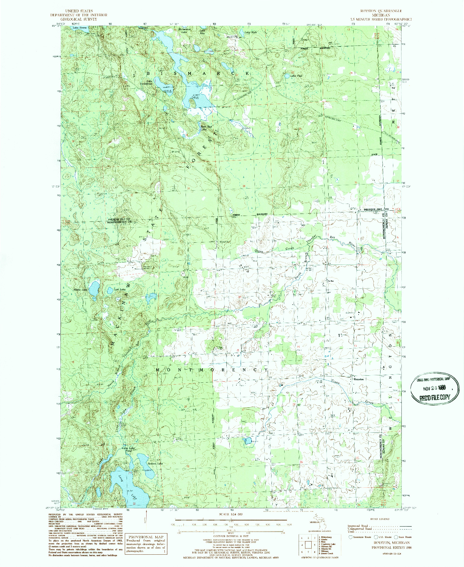 USGS 1:24000-SCALE QUADRANGLE FOR ROYSTON, MI 1986