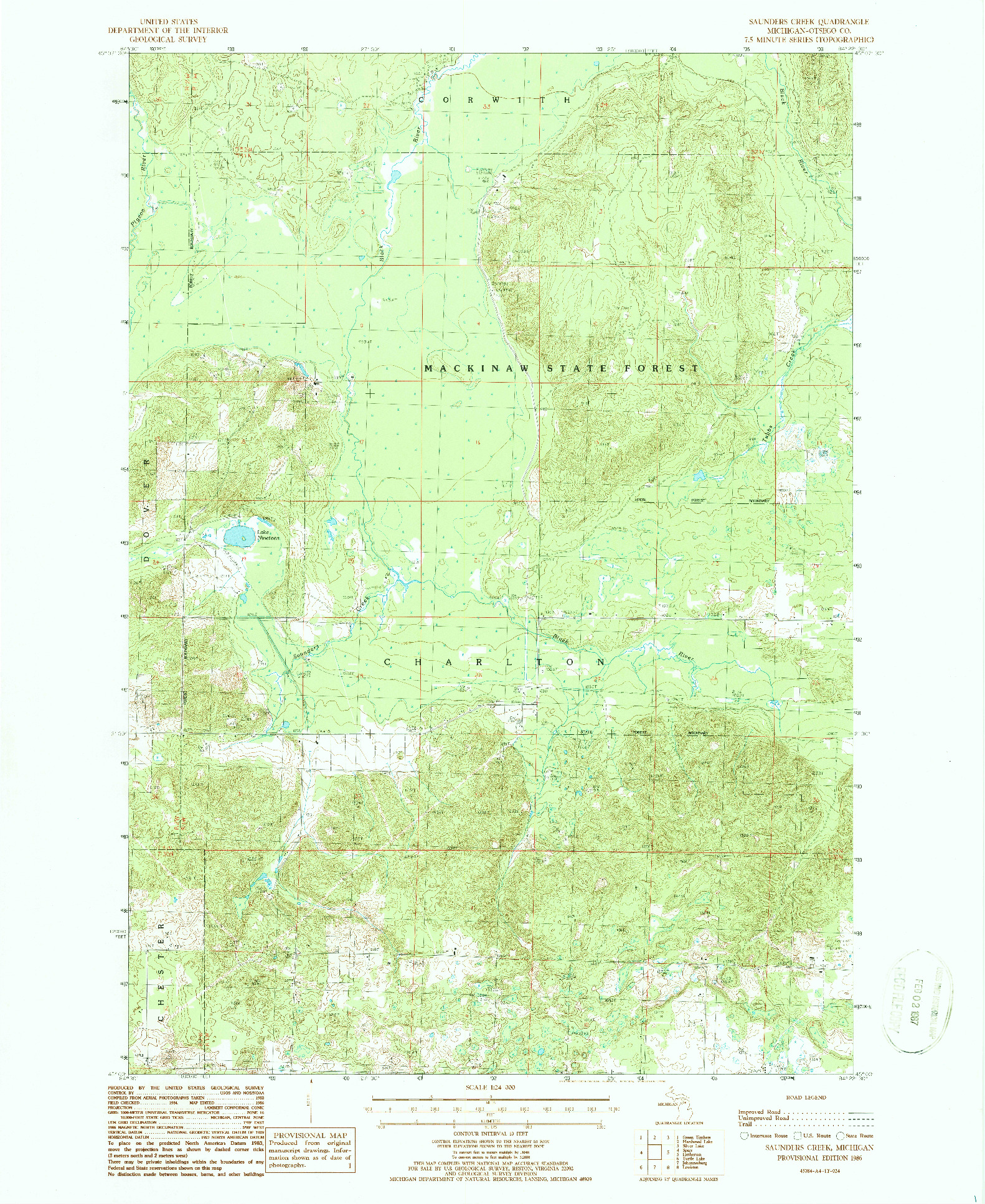 USGS 1:24000-SCALE QUADRANGLE FOR SAUNDERS CREEK, MI 1986