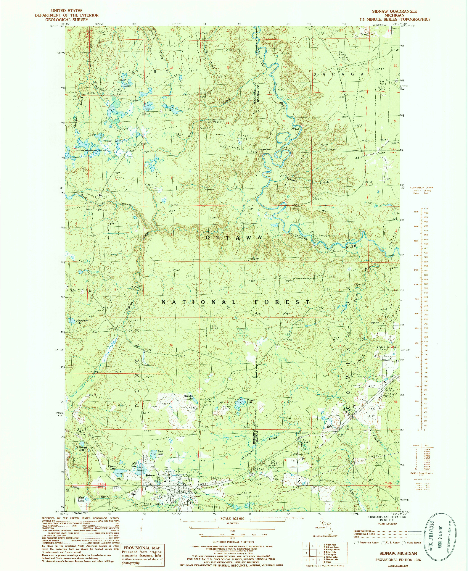 USGS 1:24000-SCALE QUADRANGLE FOR SIDNAW, MI 1985