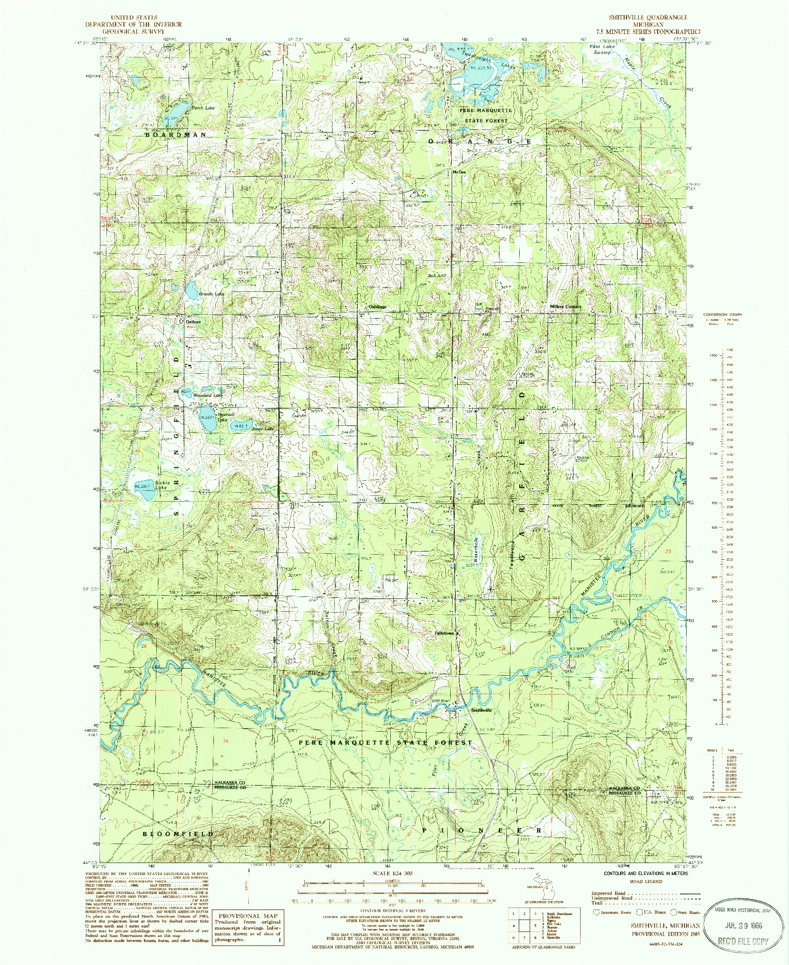 USGS 1:24000-SCALE QUADRANGLE FOR SMITHVILLE, MI 1985