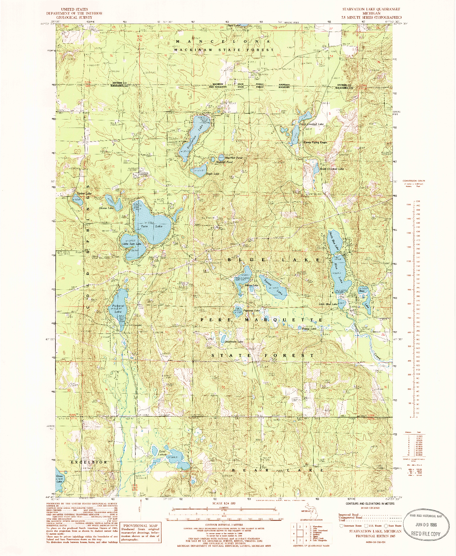 USGS 1:24000-SCALE QUADRANGLE FOR STARVATION LAKE, MI 1985