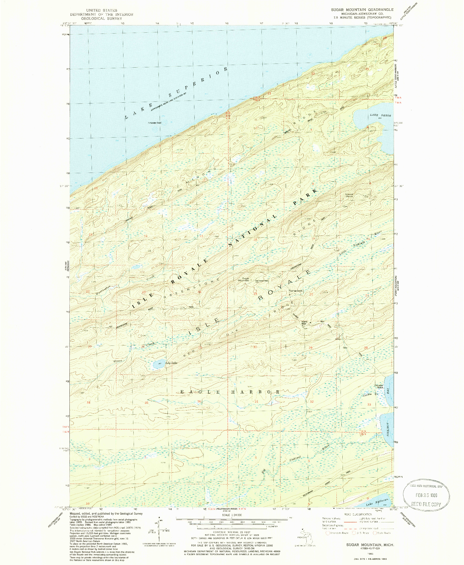 USGS 1:24000-SCALE QUADRANGLE FOR SUGAR MOUNTAIN, MI 1985