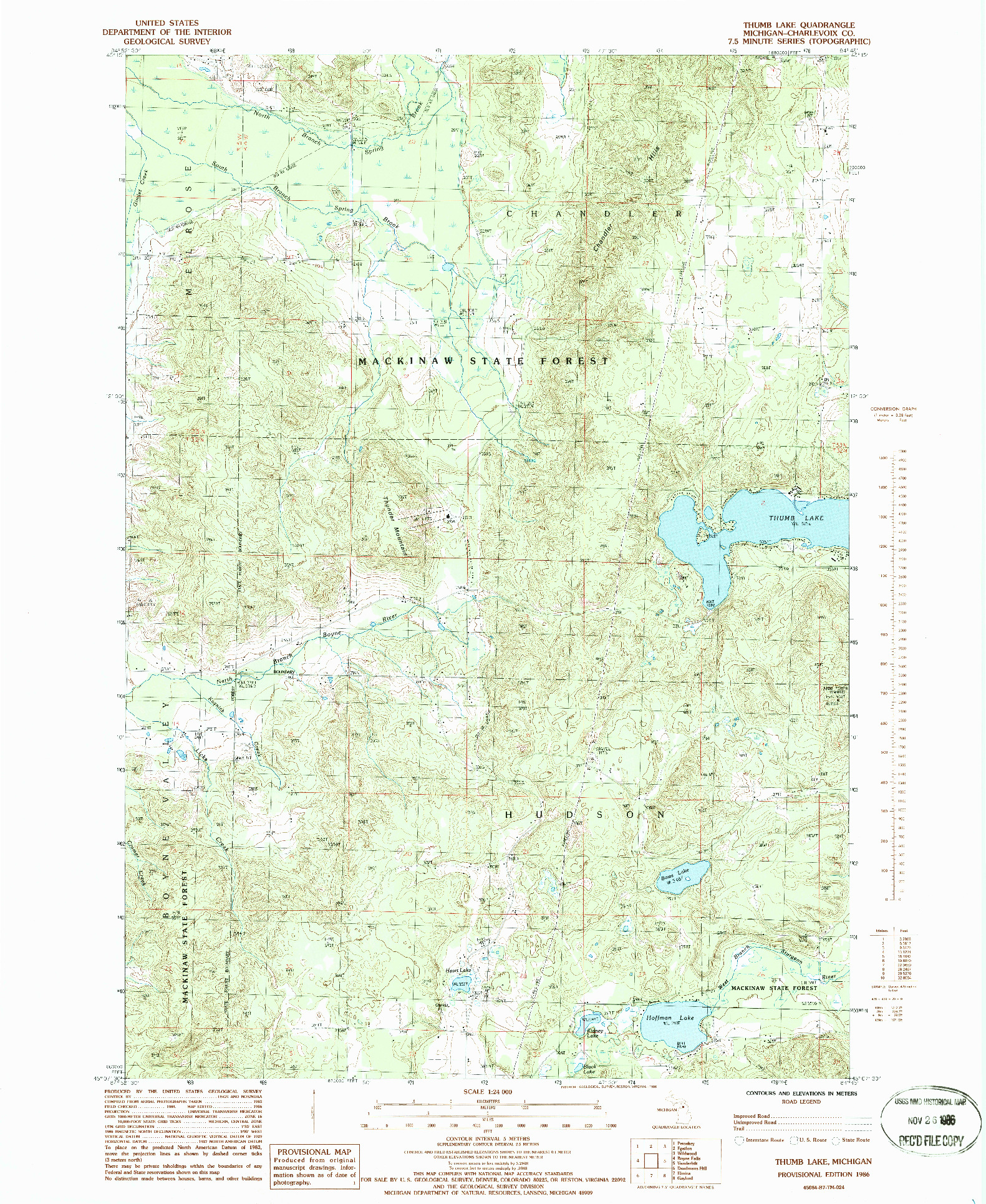 USGS 1:24000-SCALE QUADRANGLE FOR THUMB LAKE, MI 1986