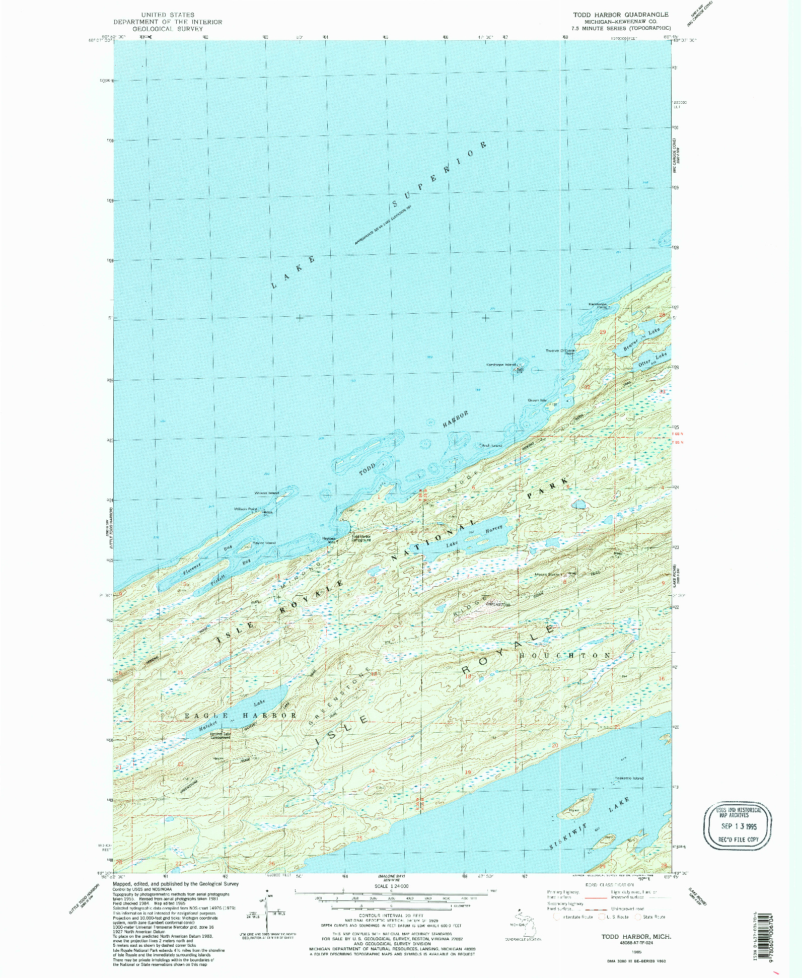 USGS 1:24000-SCALE QUADRANGLE FOR TODD HARBOR, MI 1985