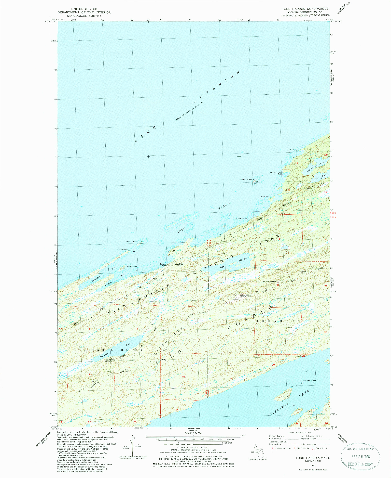 USGS 1:24000-SCALE QUADRANGLE FOR TODD HARBOR, MI 1985