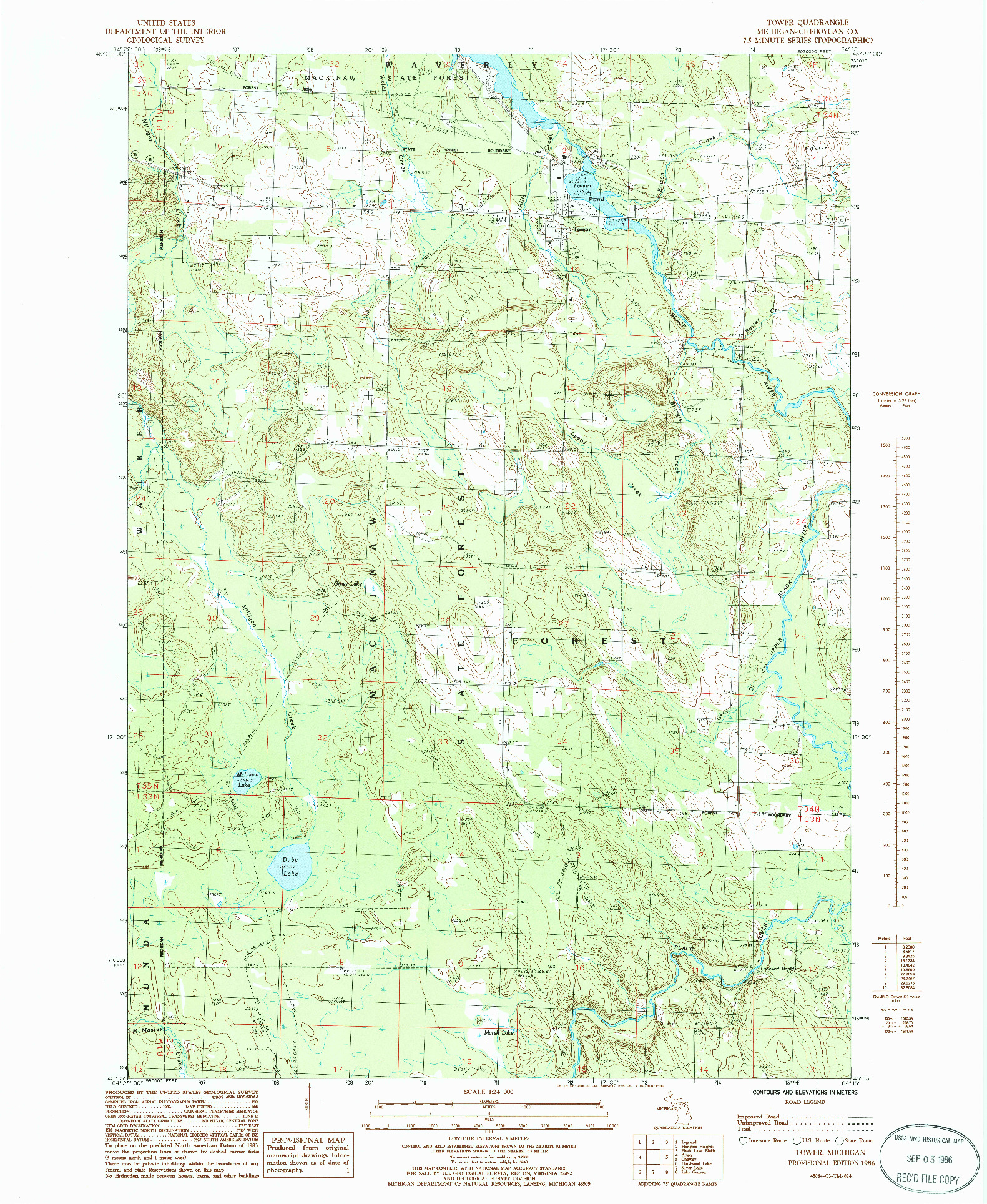 USGS 1:24000-SCALE QUADRANGLE FOR TOWER, MI 1986