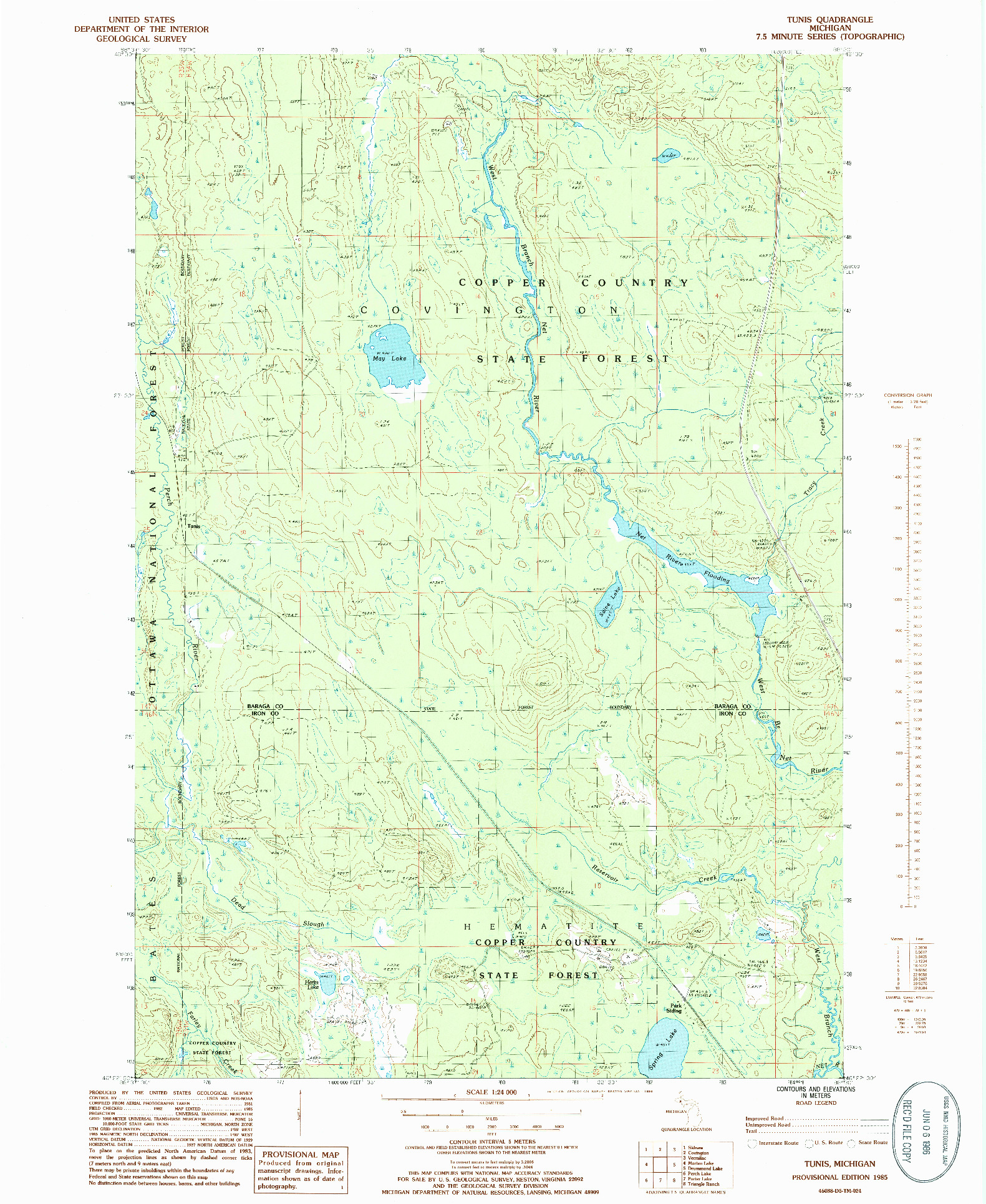 USGS 1:24000-SCALE QUADRANGLE FOR TUNIS, MI 1985