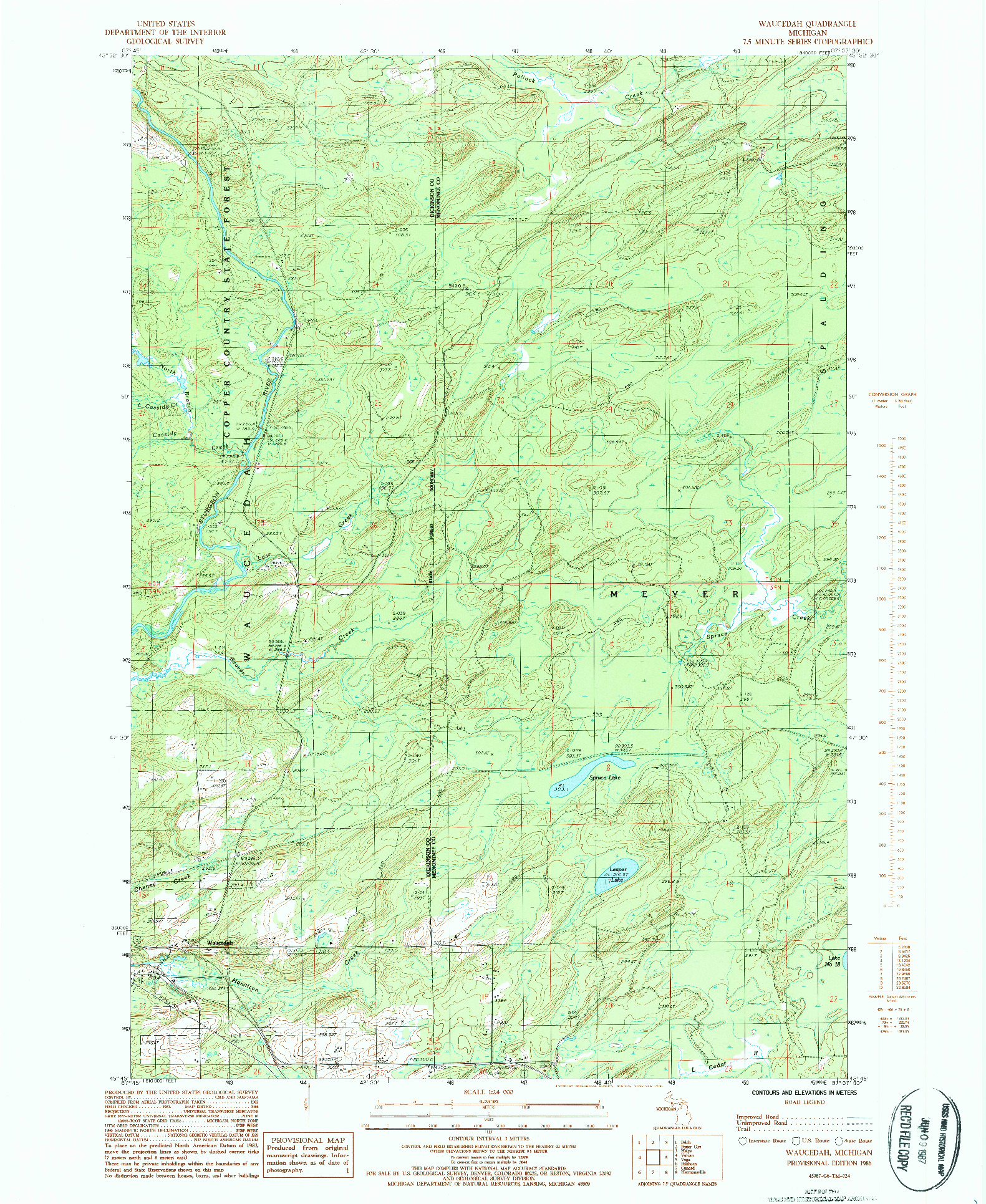 USGS 1:24000-SCALE QUADRANGLE FOR WAUCEDAH, MI 1986