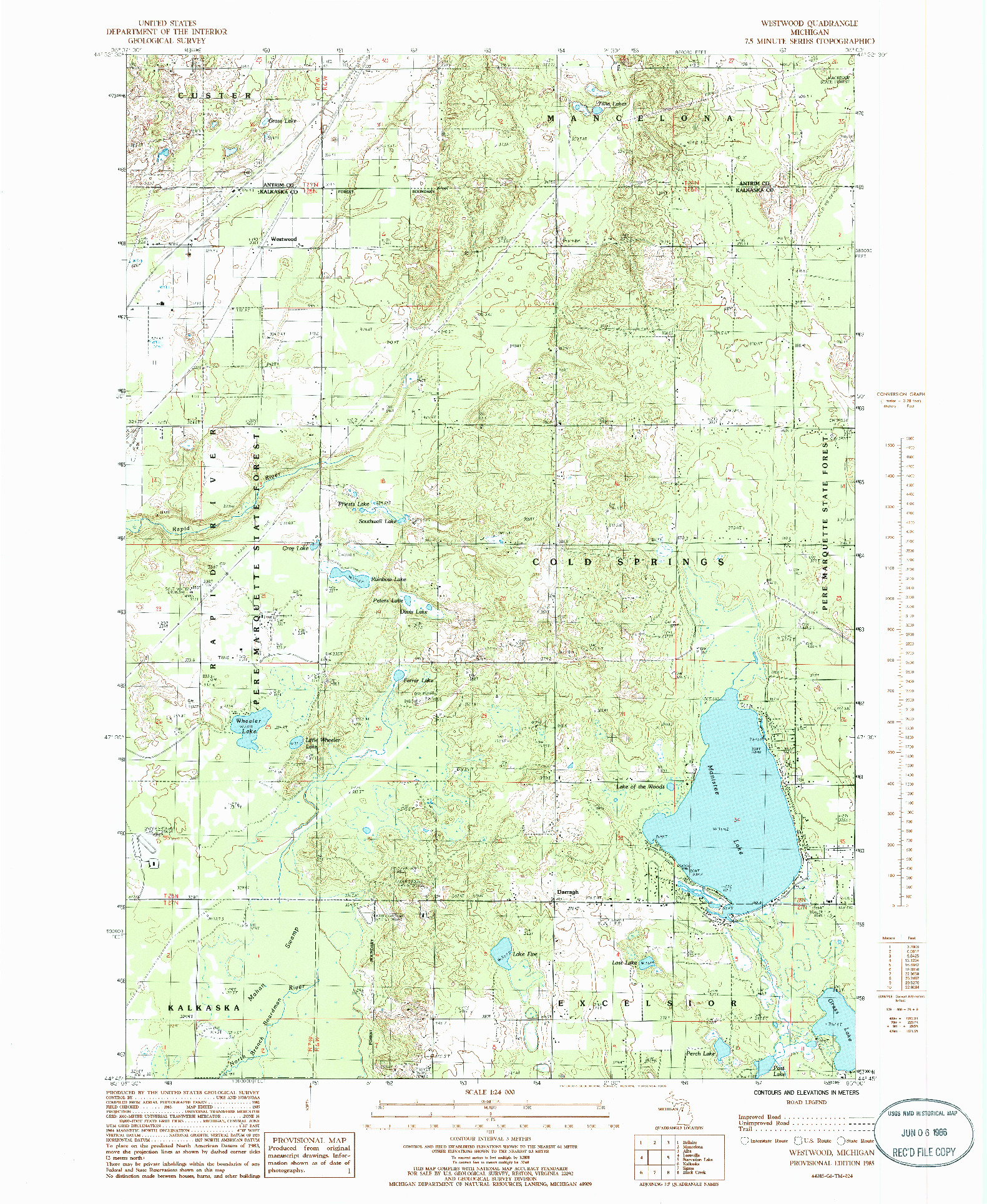 USGS 1:24000-SCALE QUADRANGLE FOR WESTWOOD, MI 1985