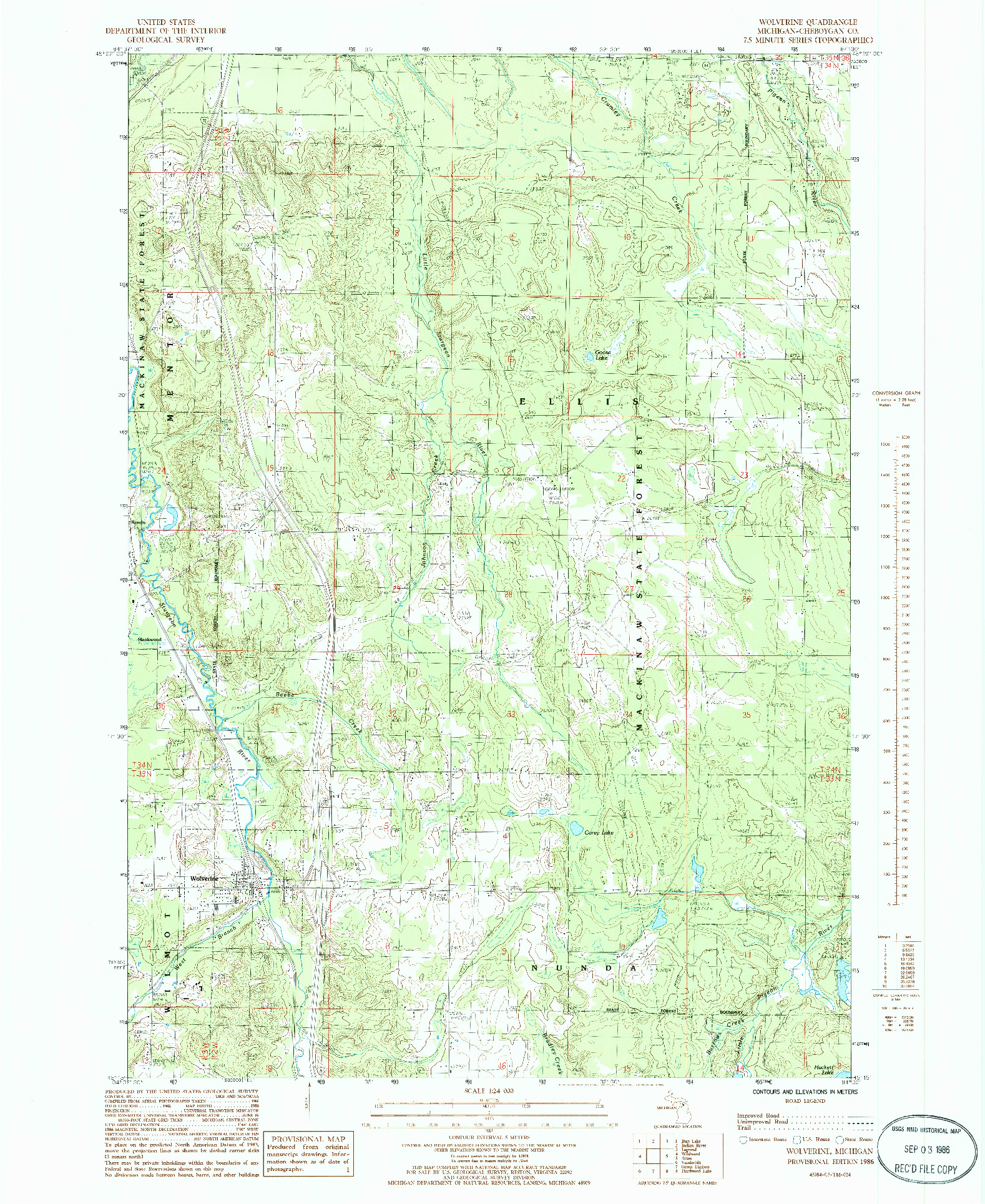 USGS 1:24000-SCALE QUADRANGLE FOR WOLVERINE, MI 1986