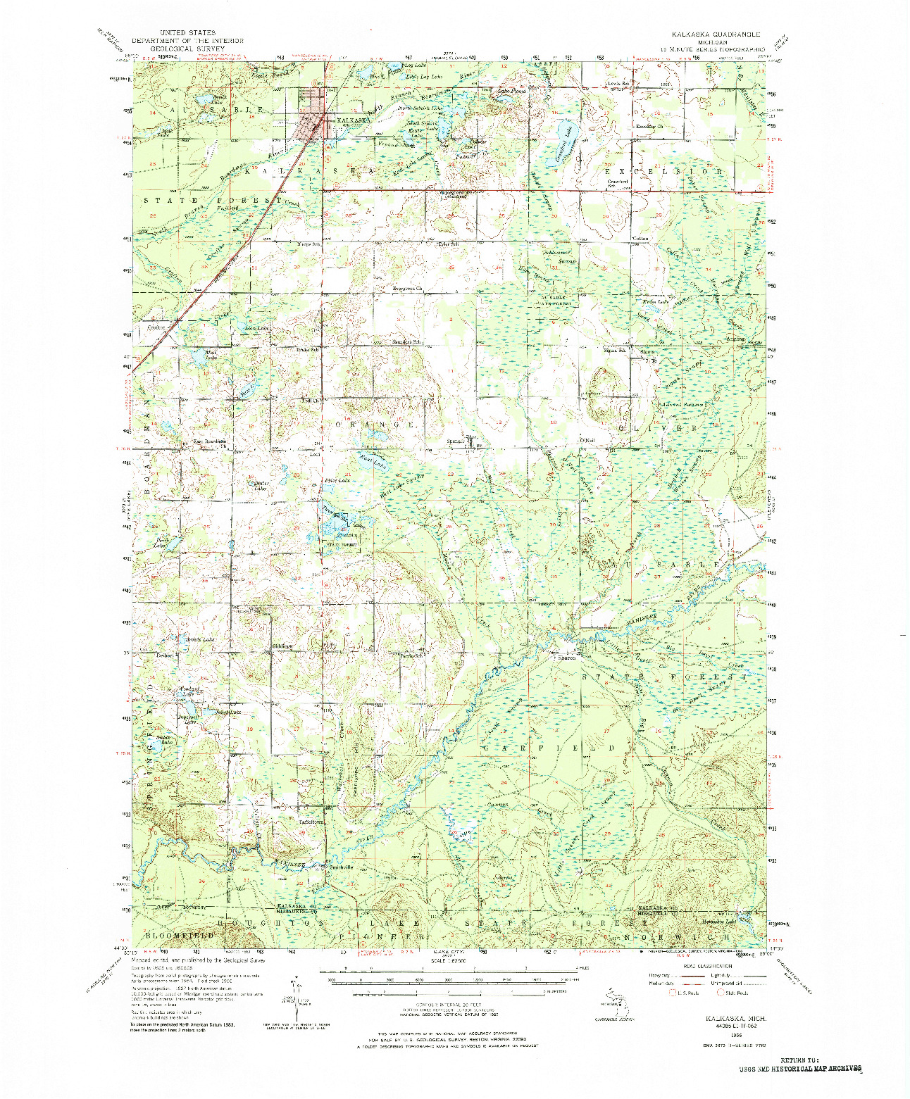 USGS 1:62500-SCALE QUADRANGLE FOR KALKASKA, MI 1956