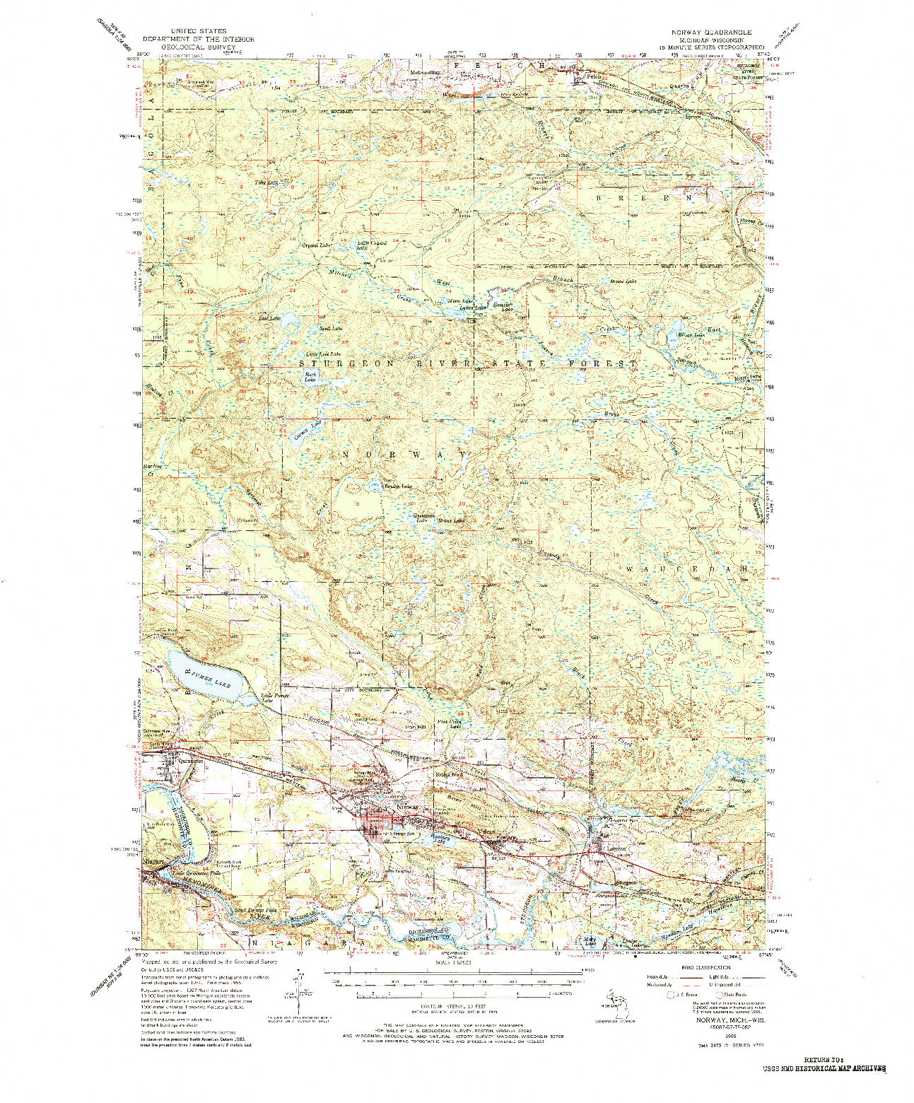 USGS 1:62500-SCALE QUADRANGLE FOR NORWAY, MI 1955