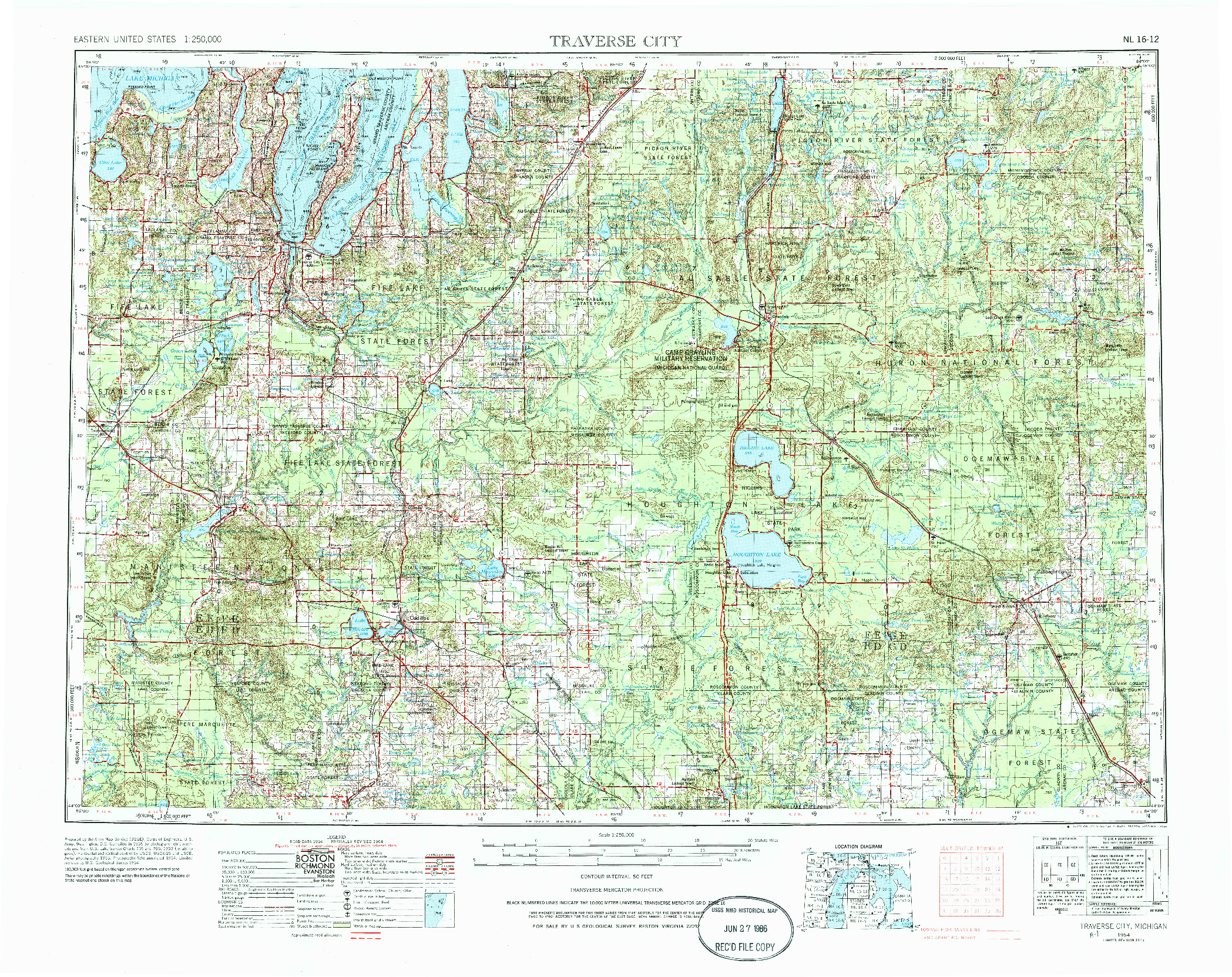 USGS 1:250000-SCALE QUADRANGLE FOR TRAVERSE CITY, MI 1954