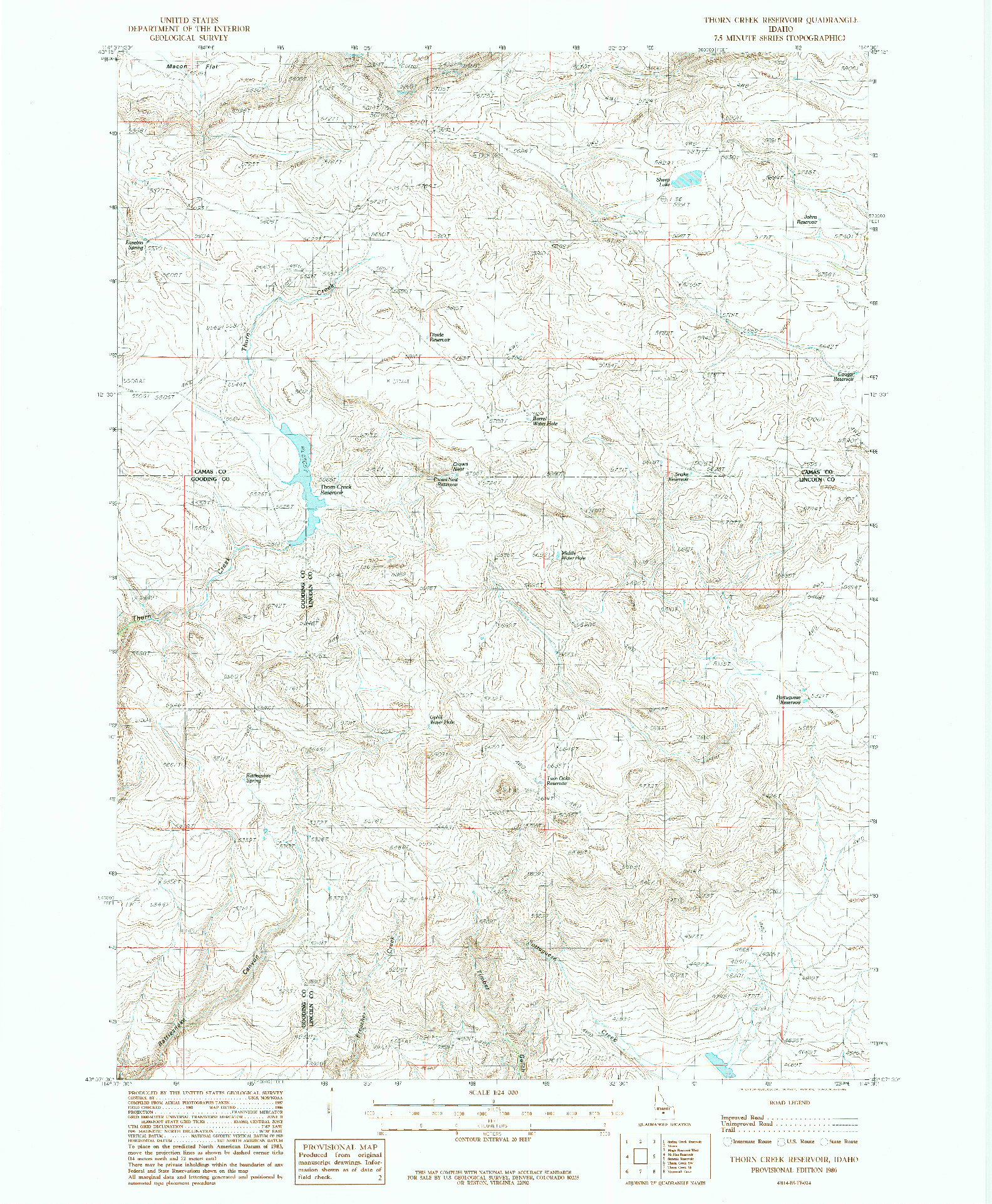 USGS 1:24000-SCALE QUADRANGLE FOR THORN CREEK RESERVOIR, ID 1986