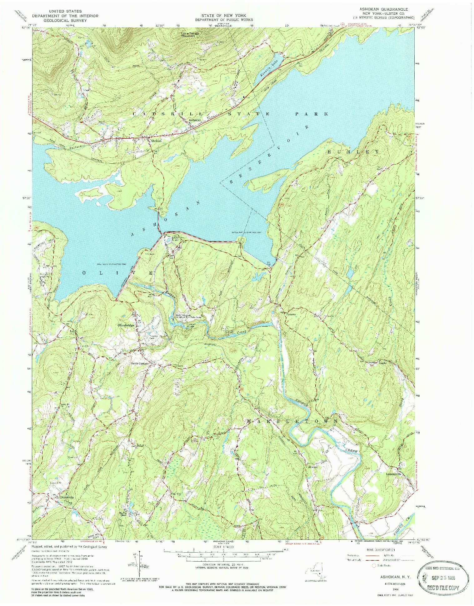 USGS 1:24000-SCALE QUADRANGLE FOR ASHOKAN, NY 1964