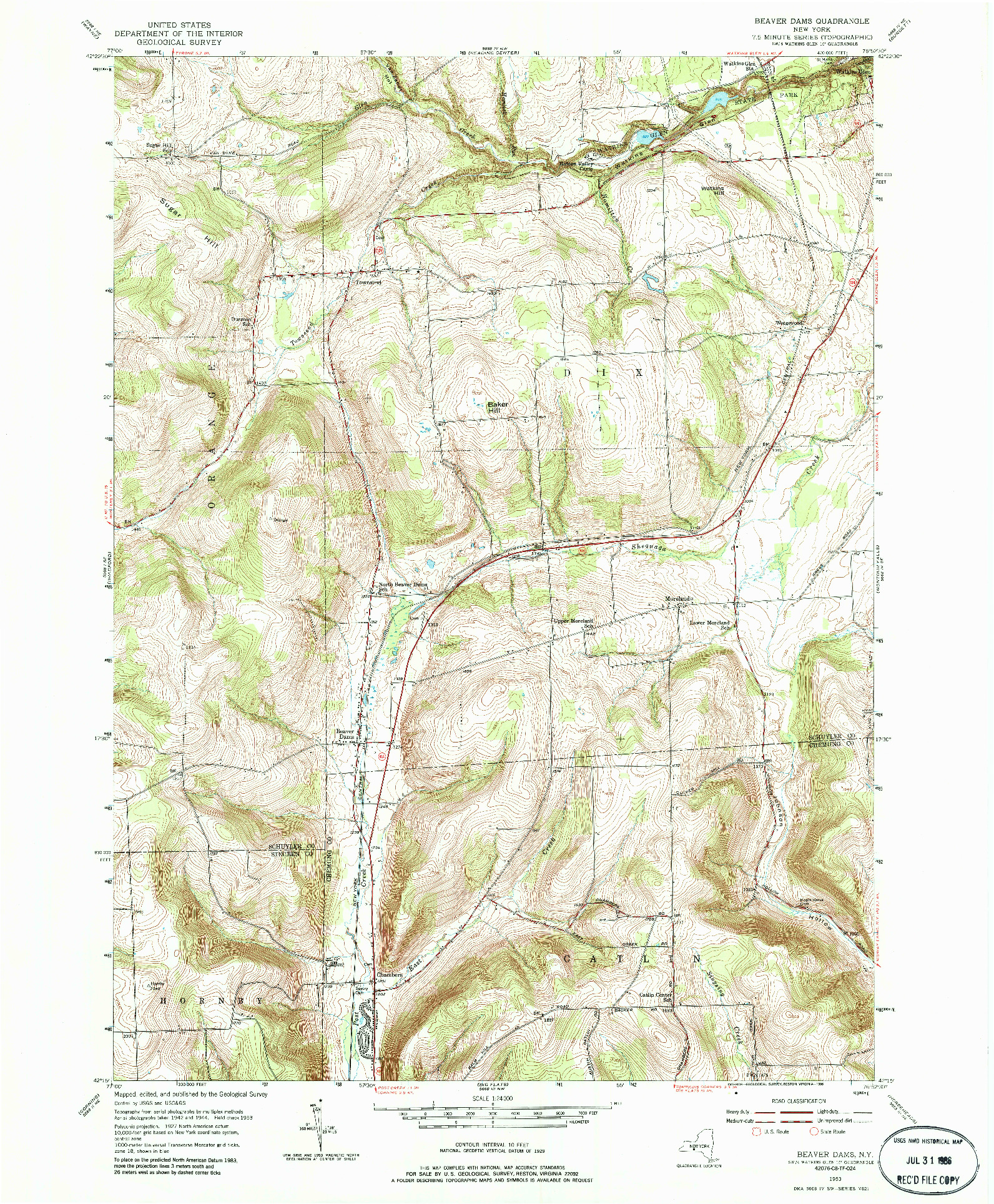 USGS 1:24000-SCALE QUADRANGLE FOR BEAVER DAMS, NY 1953