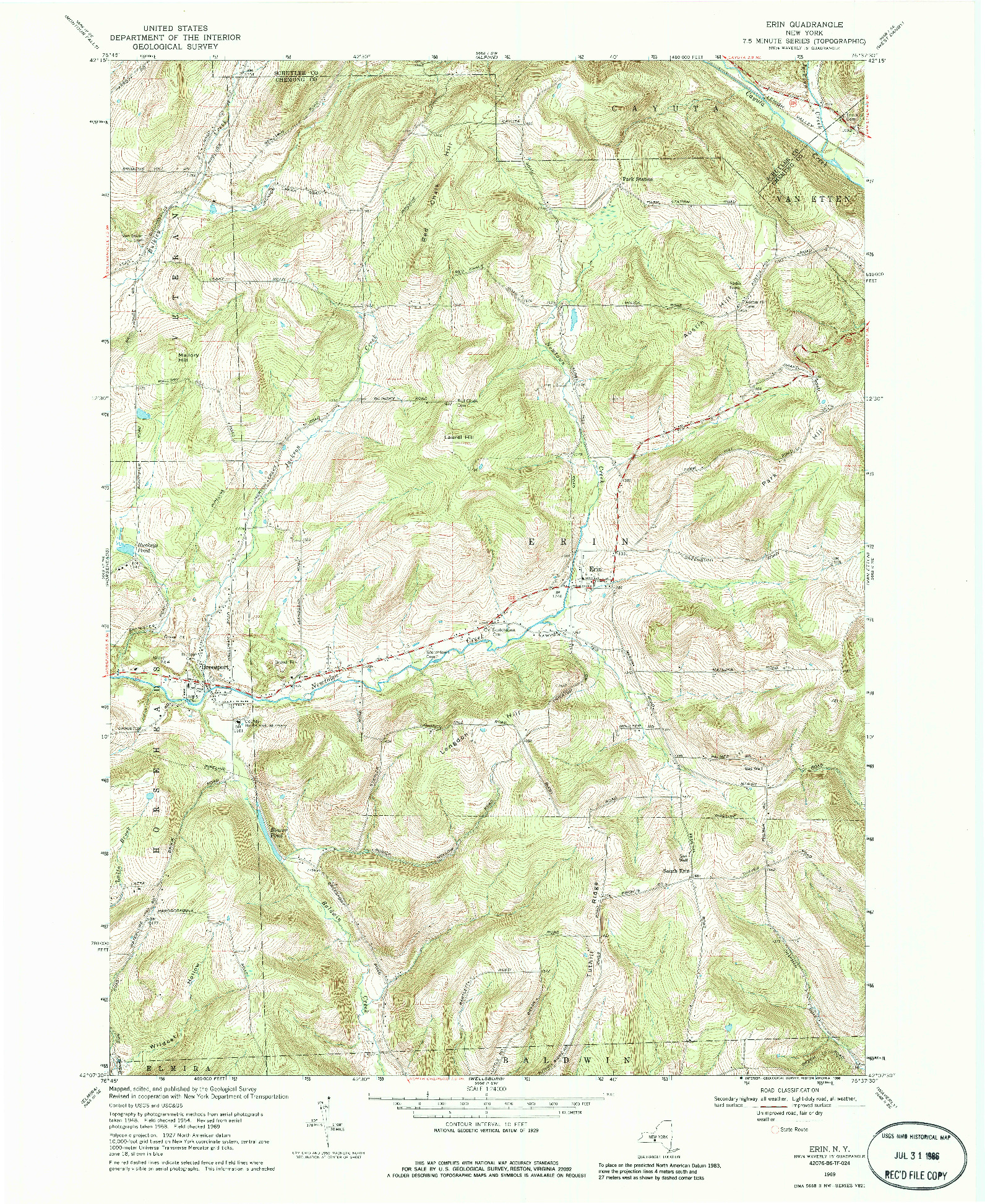 USGS 1:24000-SCALE QUADRANGLE FOR ERIN, NY 1969