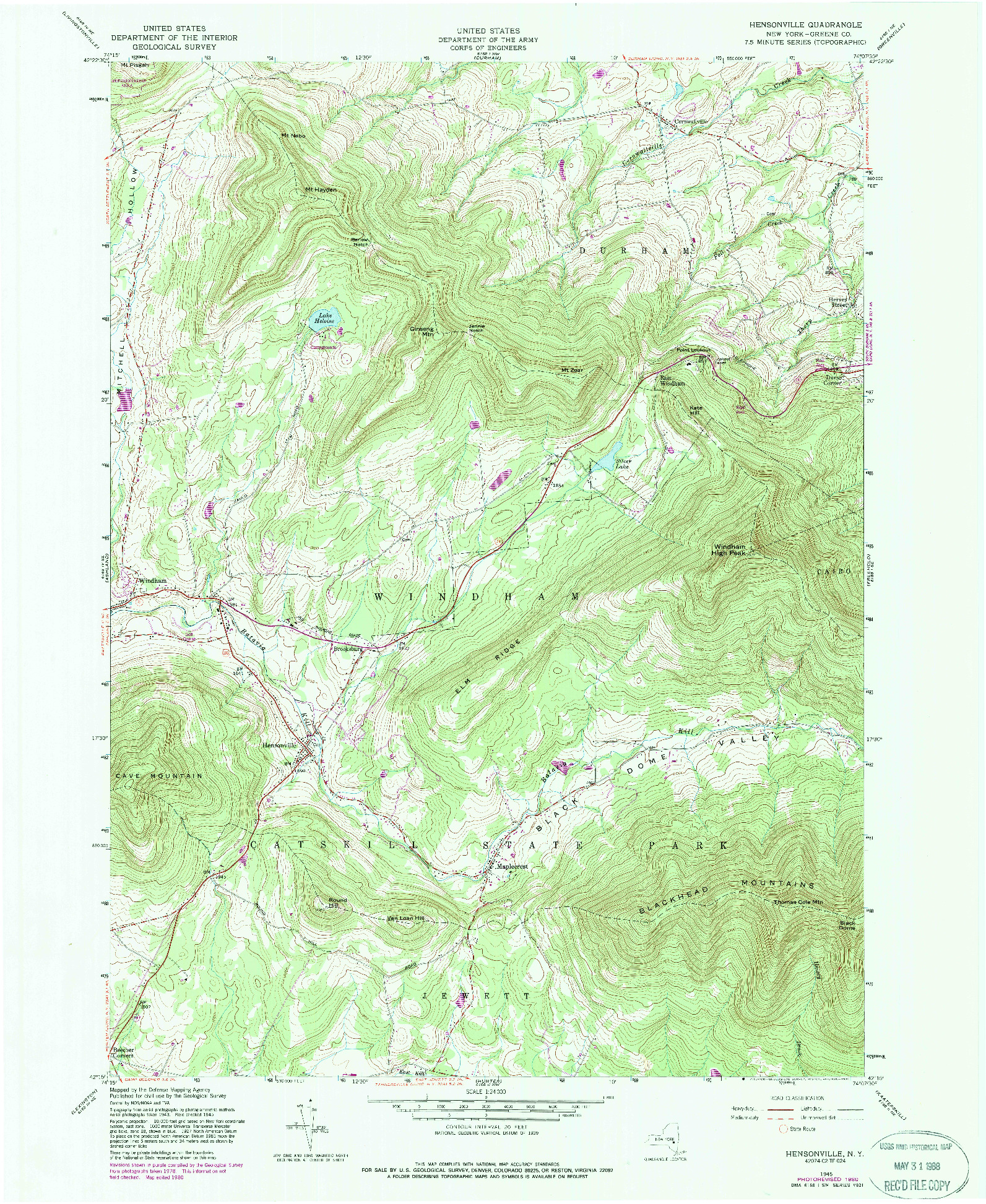 USGS 1:24000-SCALE QUADRANGLE FOR HENSONVILLE, NY 1980