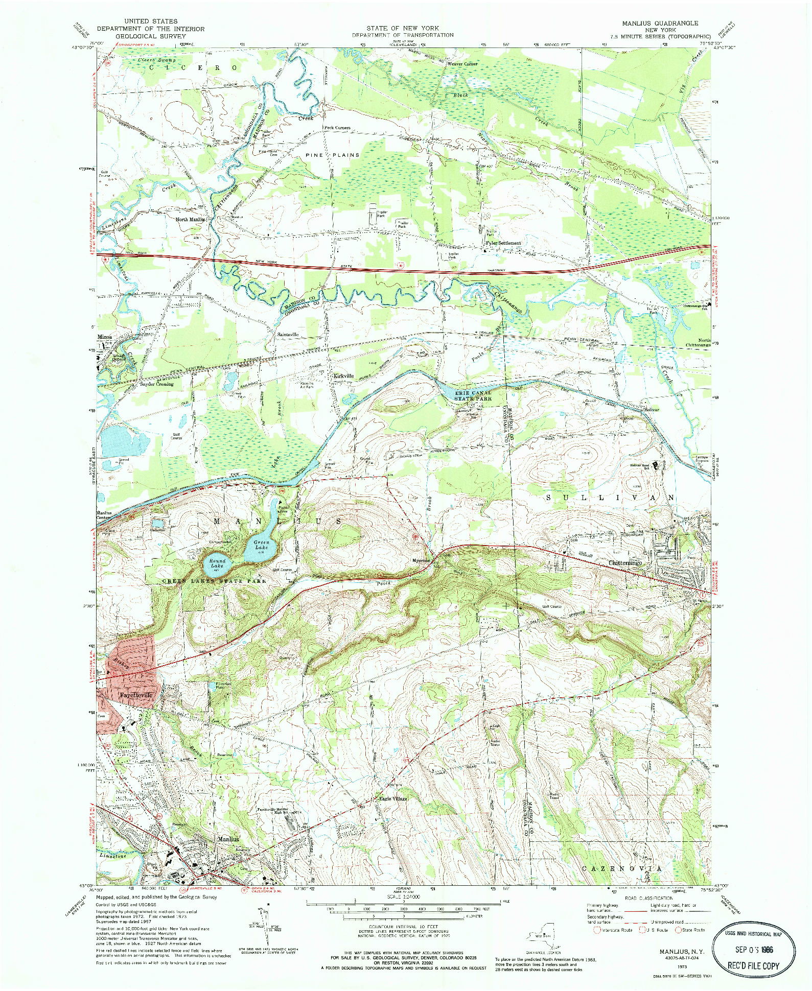 USGS 1:24000-SCALE QUADRANGLE FOR MANLIUS, NY 1973