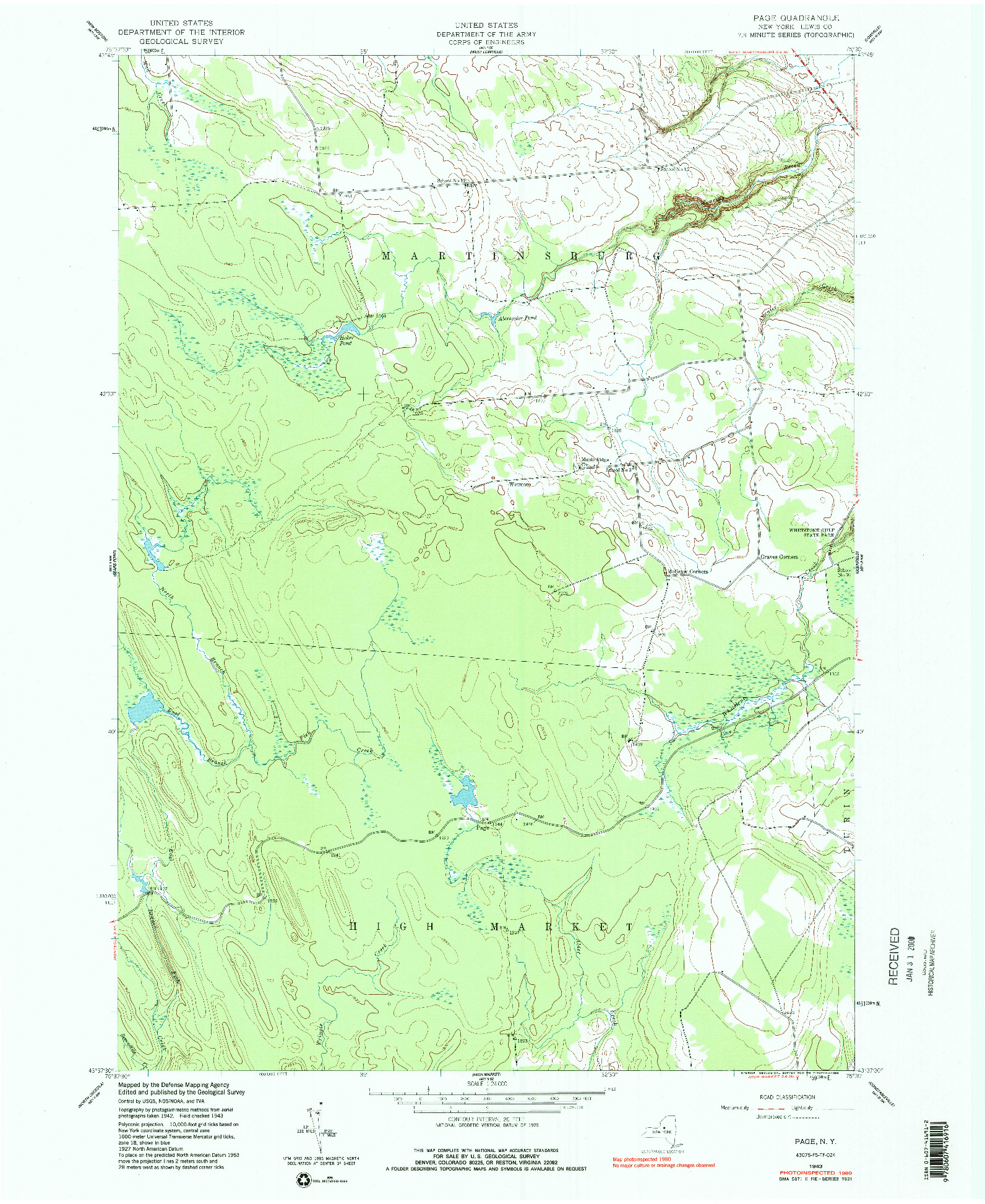 USGS 1:24000-SCALE QUADRANGLE FOR PAGE, NY 1943