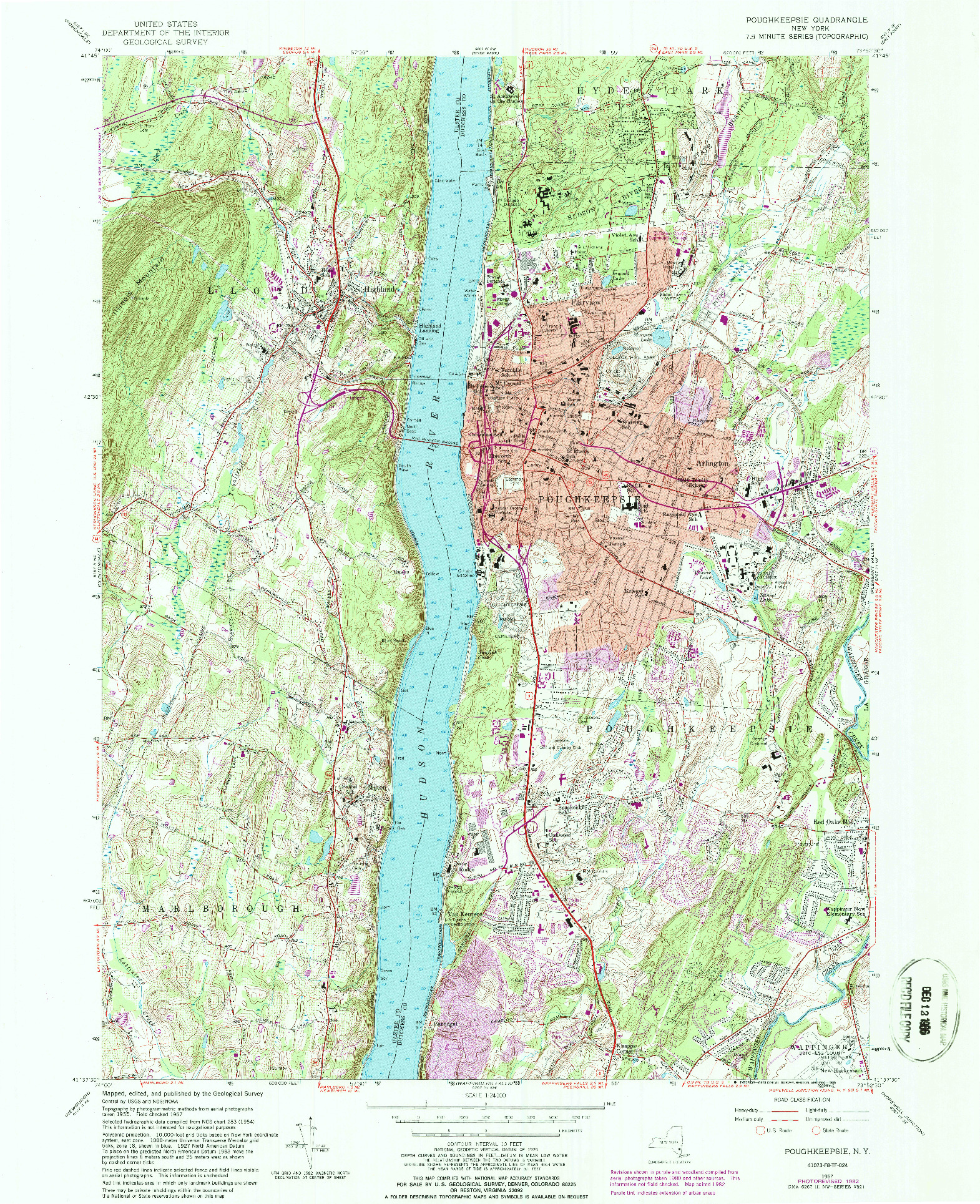 USGS 1:24000-SCALE QUADRANGLE FOR POUGHKEEPSIE, NY 1957