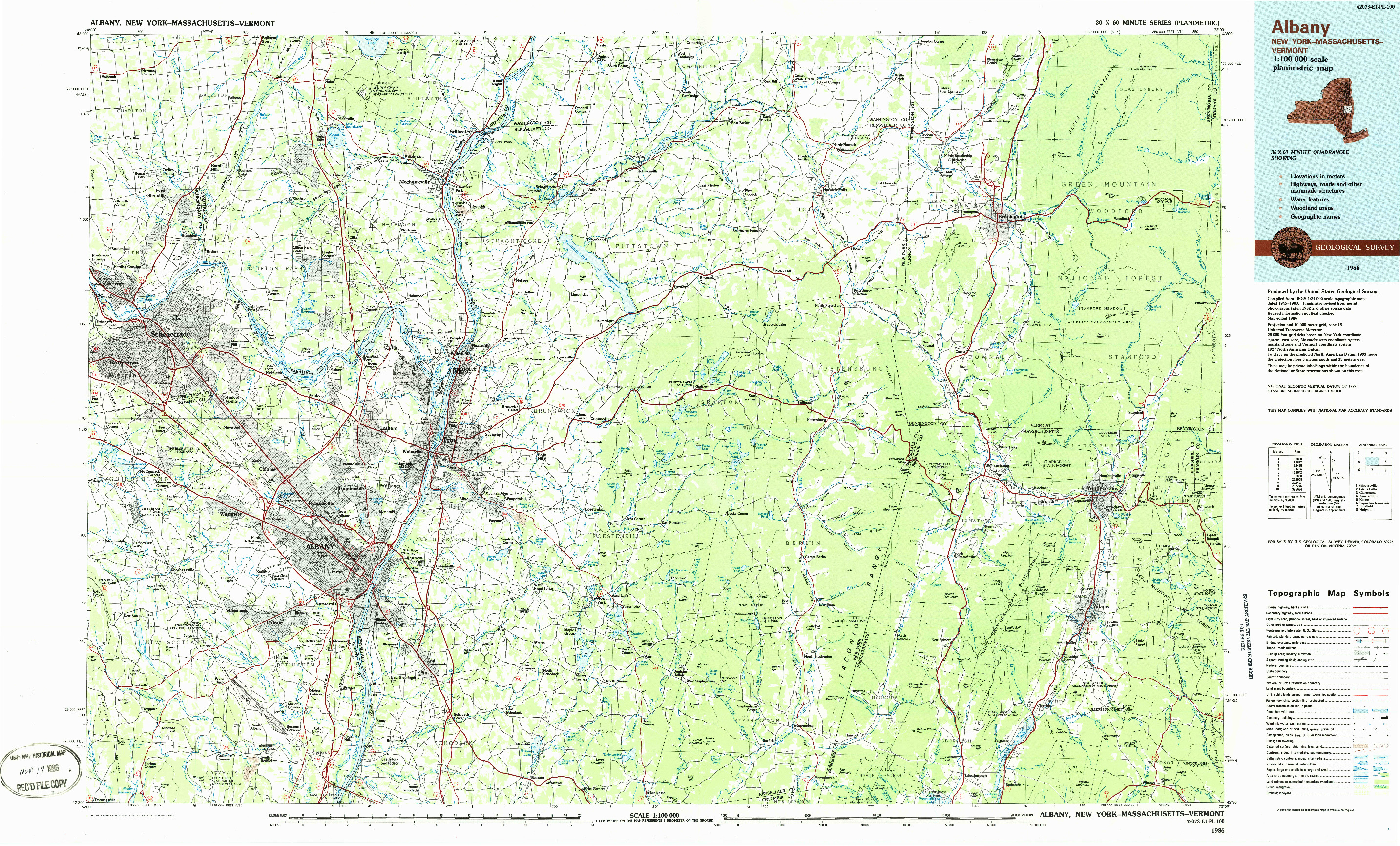 USGS 1:100000-SCALE QUADRANGLE FOR ALBANY, NY 1986