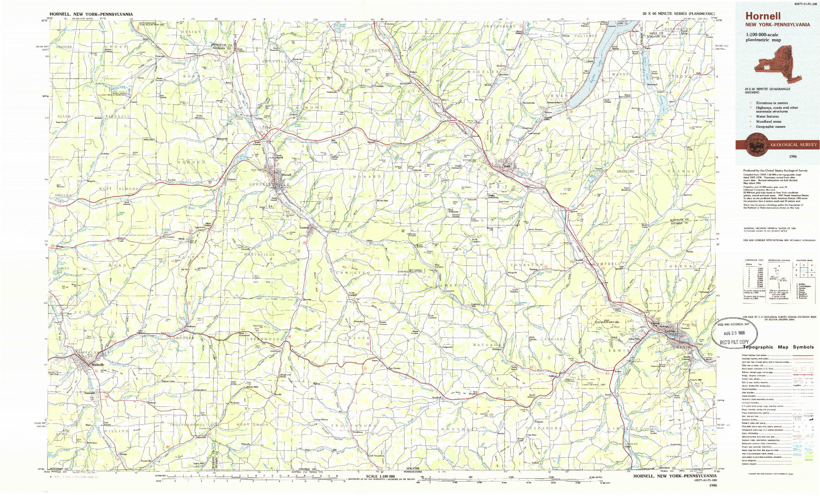 USGS 1:100000-SCALE QUADRANGLE FOR HORNELL, NY 1986