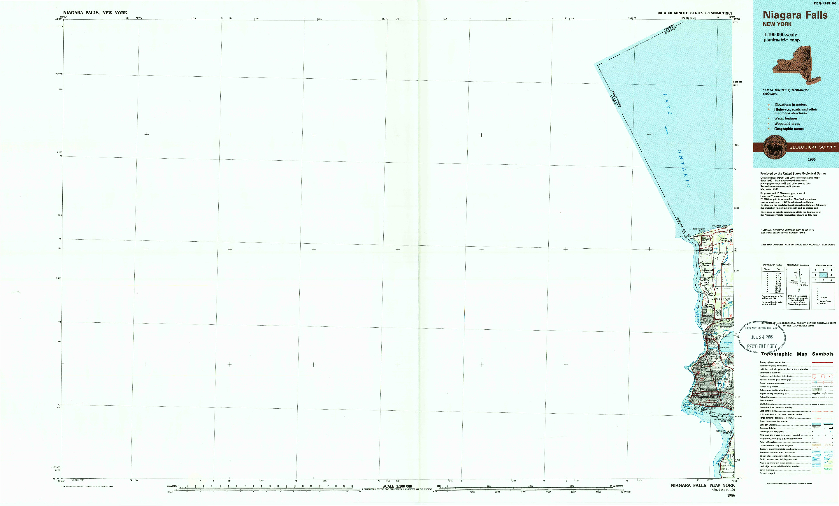 USGS 1:100000-SCALE QUADRANGLE FOR NIAGARA FALLS, NY 1986