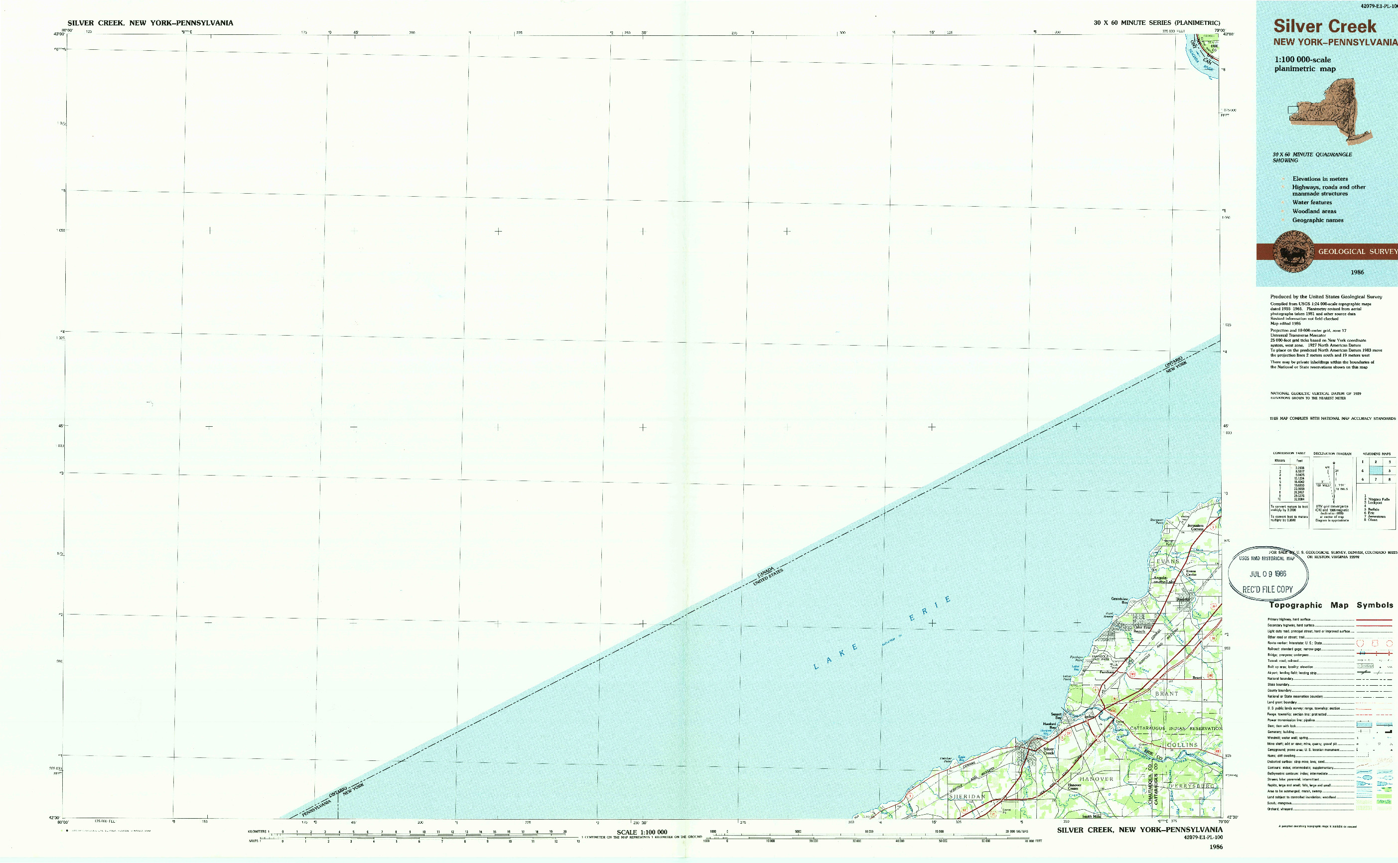 USGS 1:100000-SCALE QUADRANGLE FOR SILVER CREEK, NY 1986