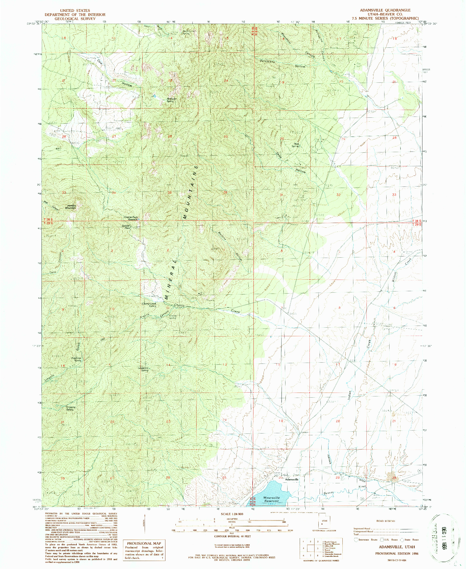 USGS 1:24000-SCALE QUADRANGLE FOR ADAMSVILLE, UT 1986