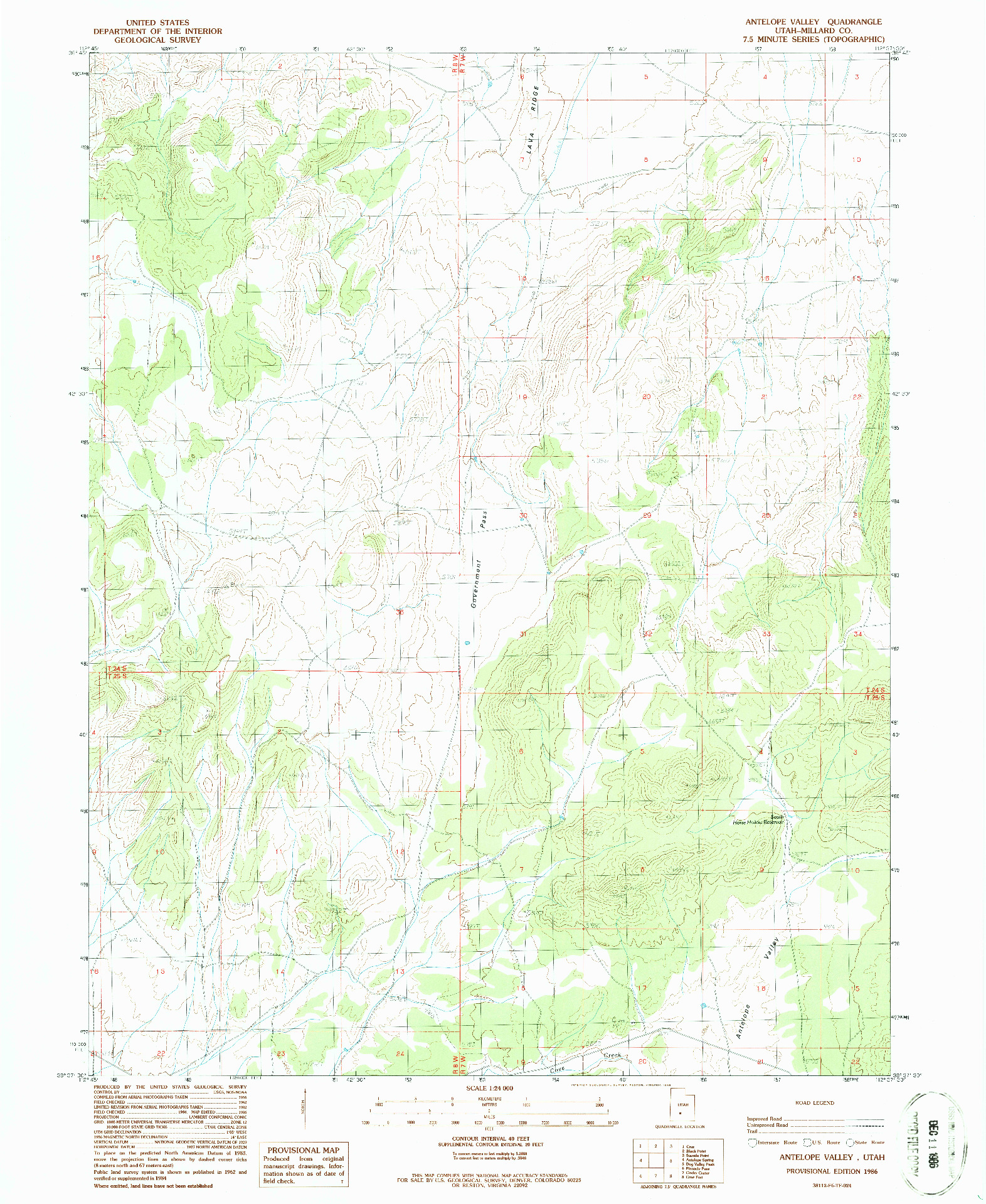 USGS 1:24000-SCALE QUADRANGLE FOR ANTELOPE VALLEY, UT 1986