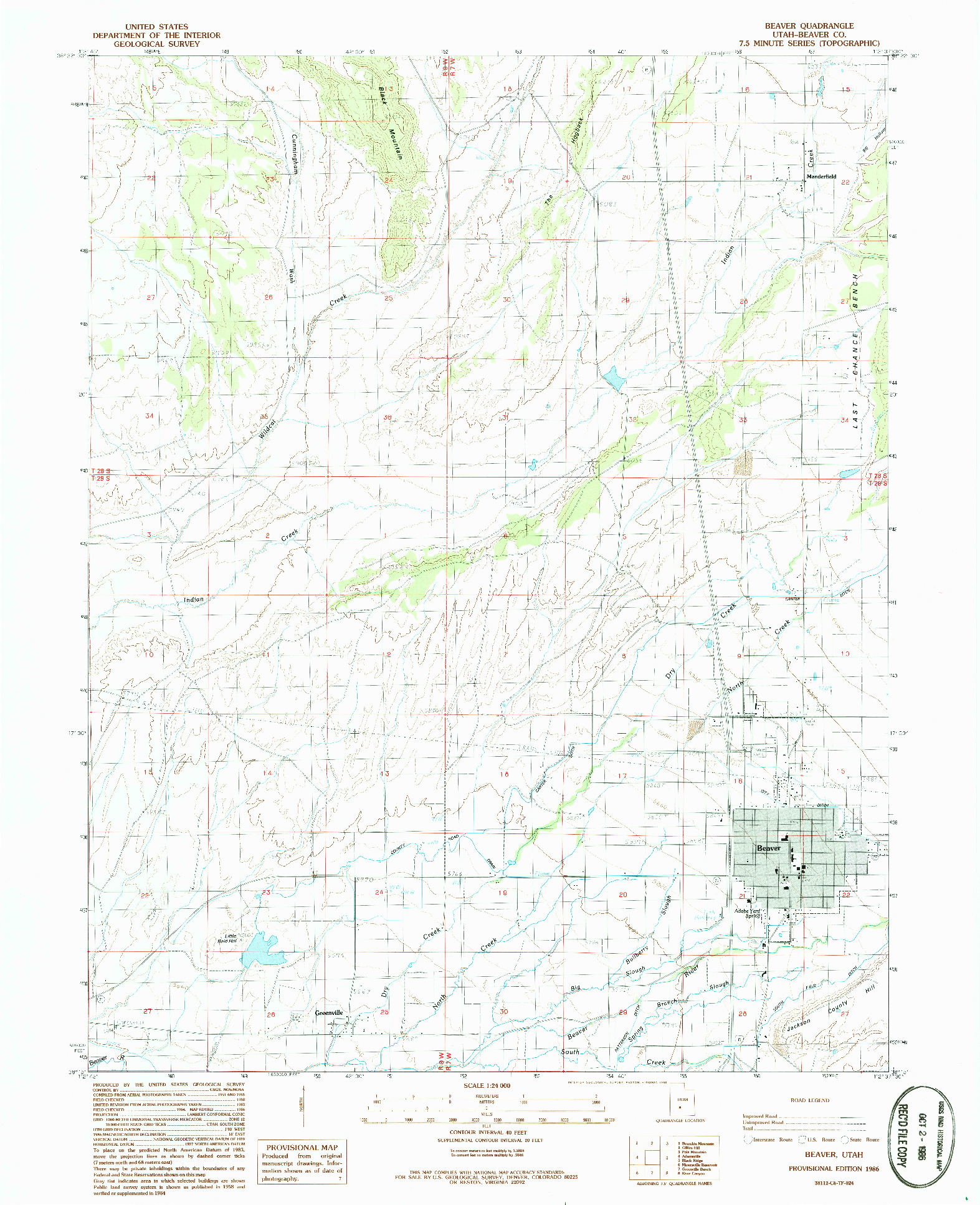 USGS 1:24000-SCALE QUADRANGLE FOR BEAVER, UT 1986