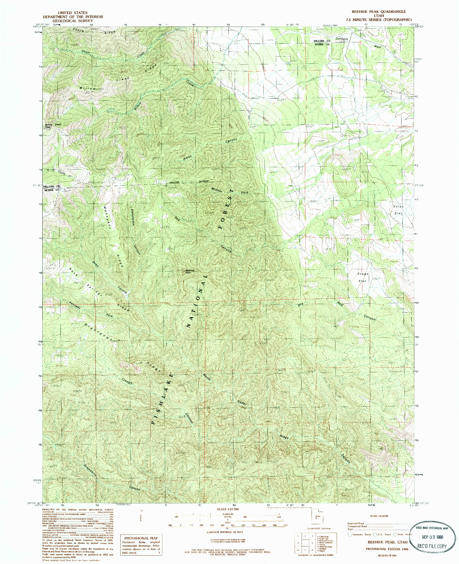 USGS 1:24000-SCALE QUADRANGLE FOR BEEHIVE PEAK, UT 1986