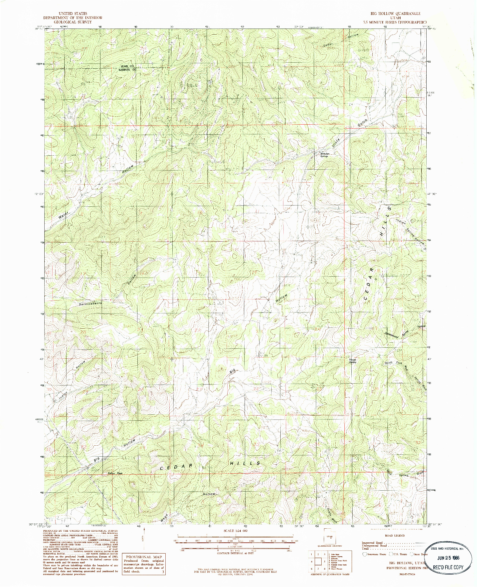 USGS 1:24000-SCALE QUADRANGLE FOR BIG HOLLOW, UT 1983