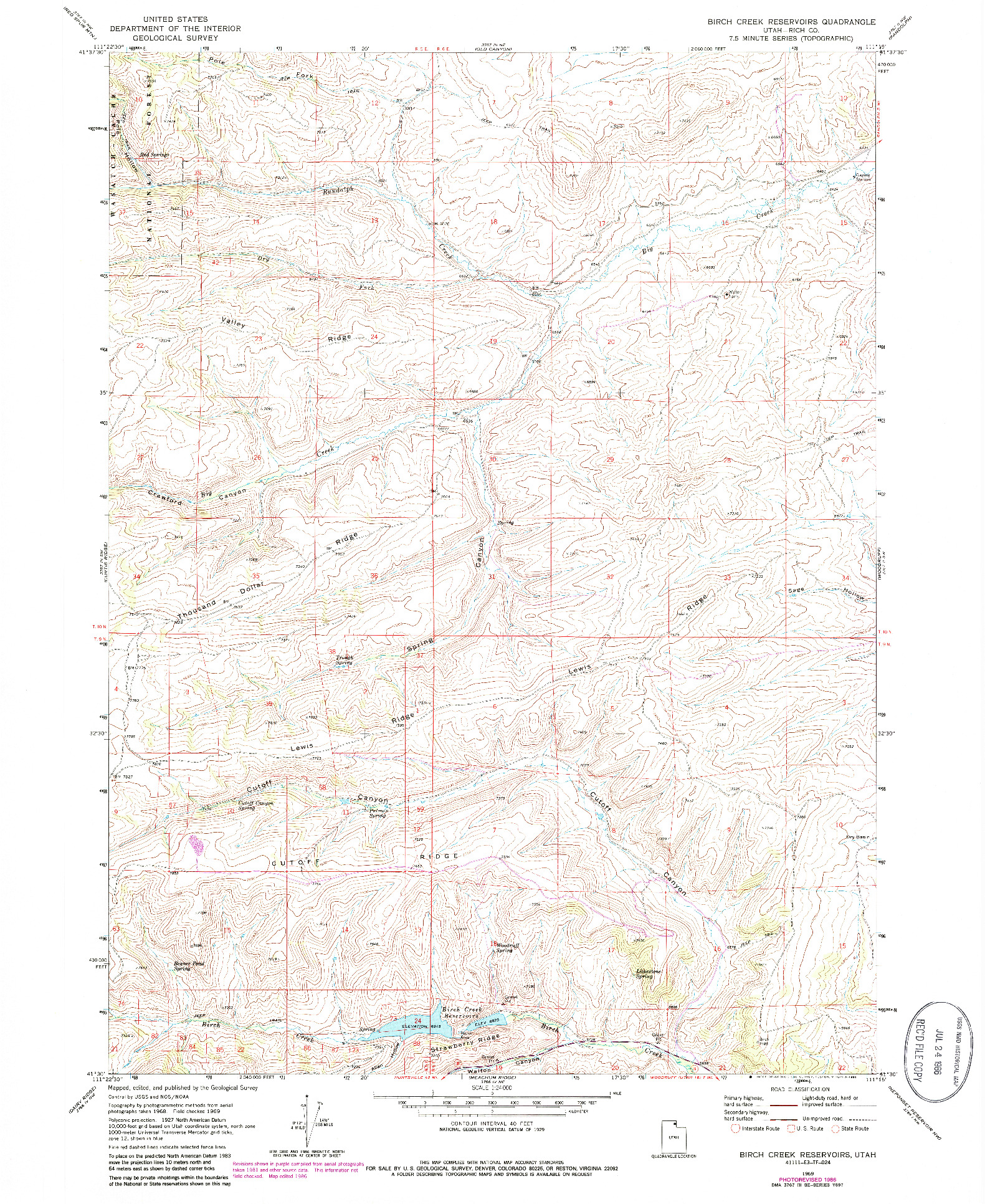 USGS 1:24000-SCALE QUADRANGLE FOR BIRCH CREEK RESERVOIRS, UT 1969