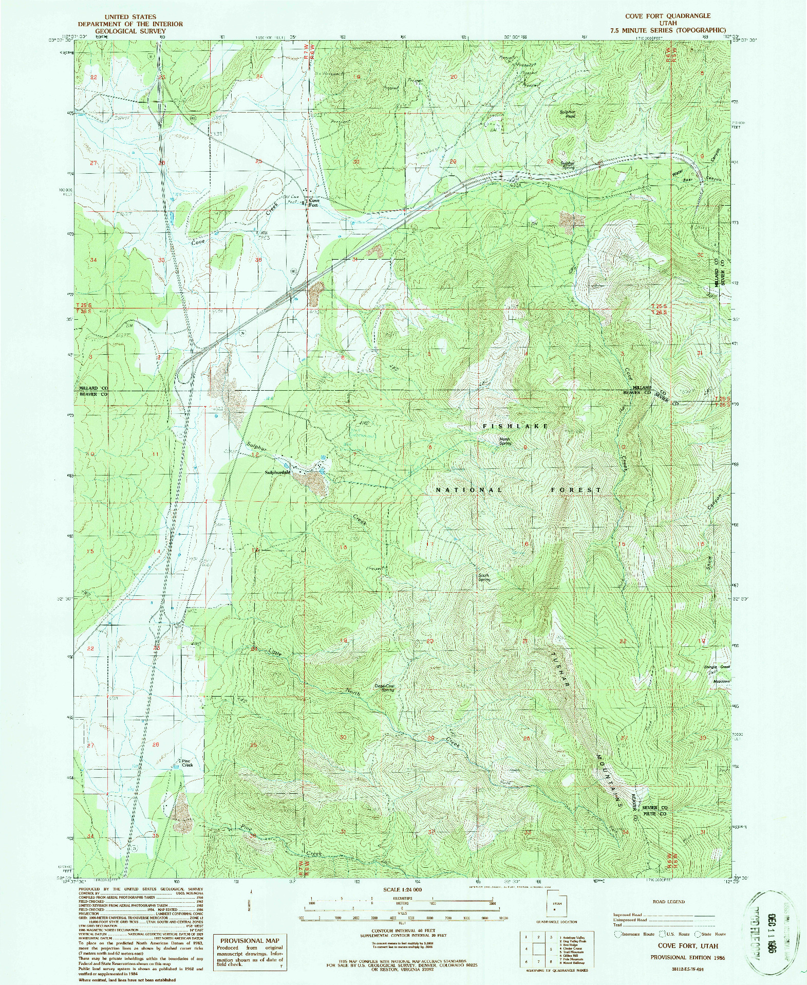 USGS 1:24000-SCALE QUADRANGLE FOR COVE FORT, UT 1986