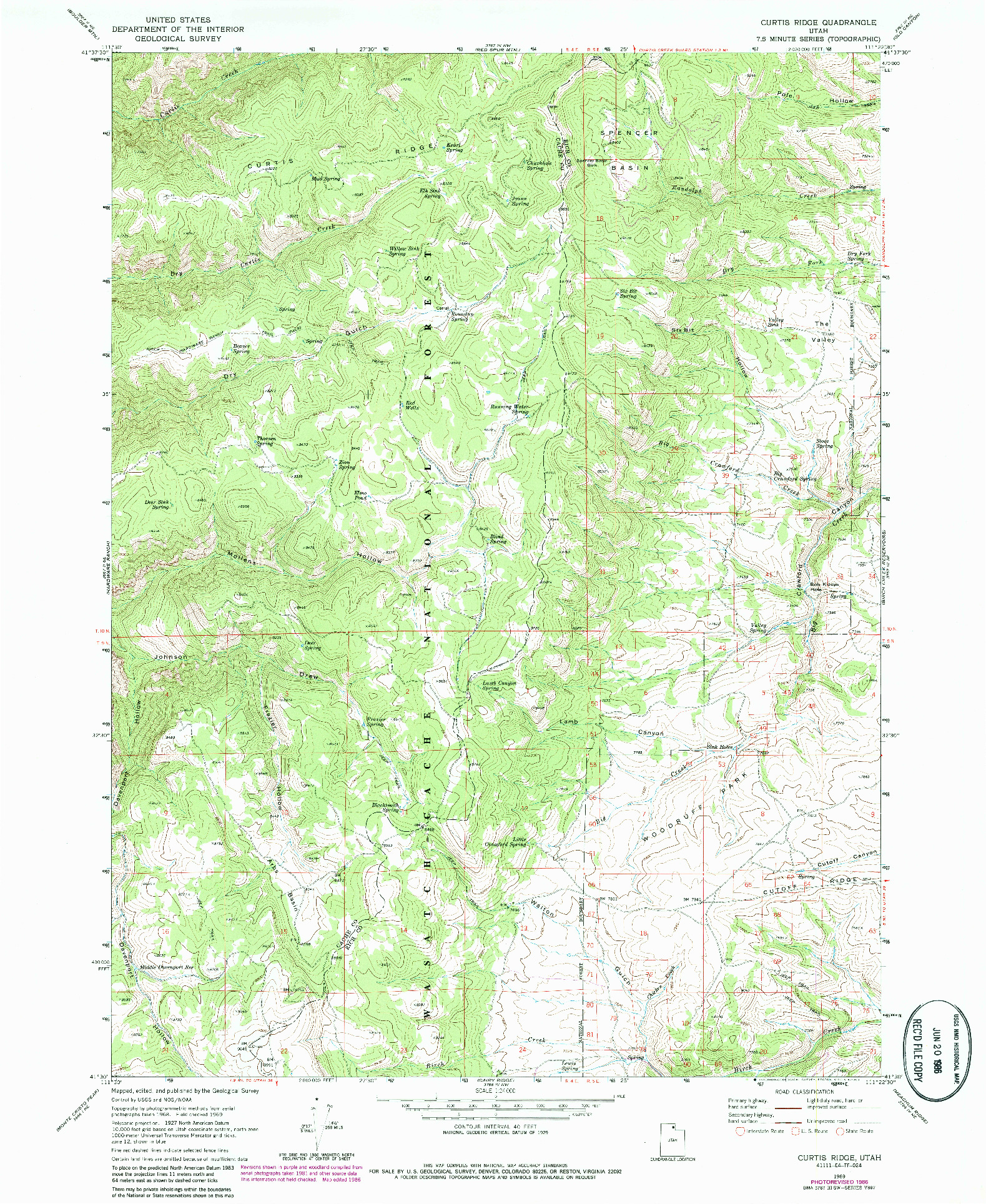 USGS 1:24000-SCALE QUADRANGLE FOR CURTIS RIDGE, UT 1969