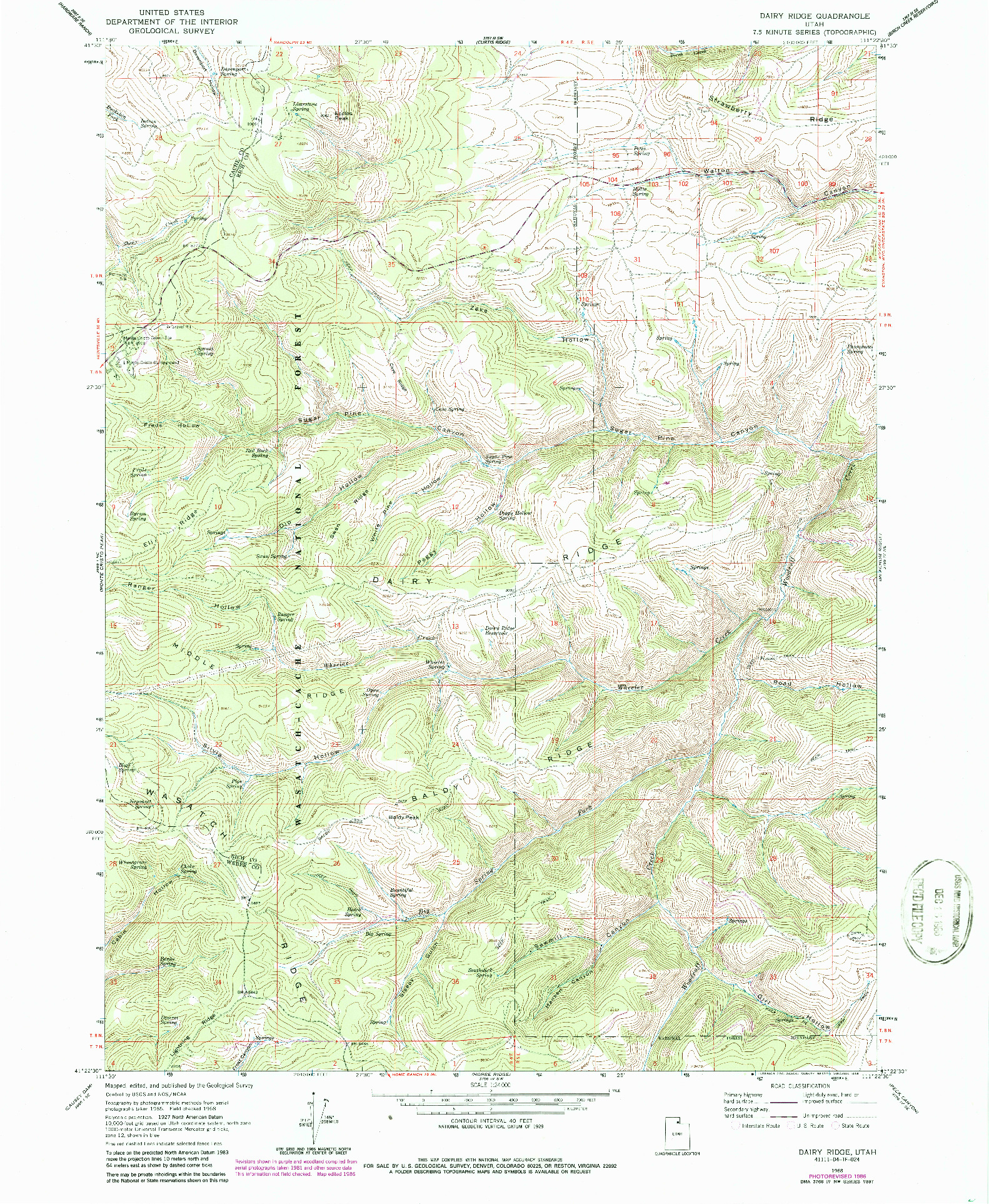 USGS 1:24000-SCALE QUADRANGLE FOR DAIRY RIDGE, UT 1968