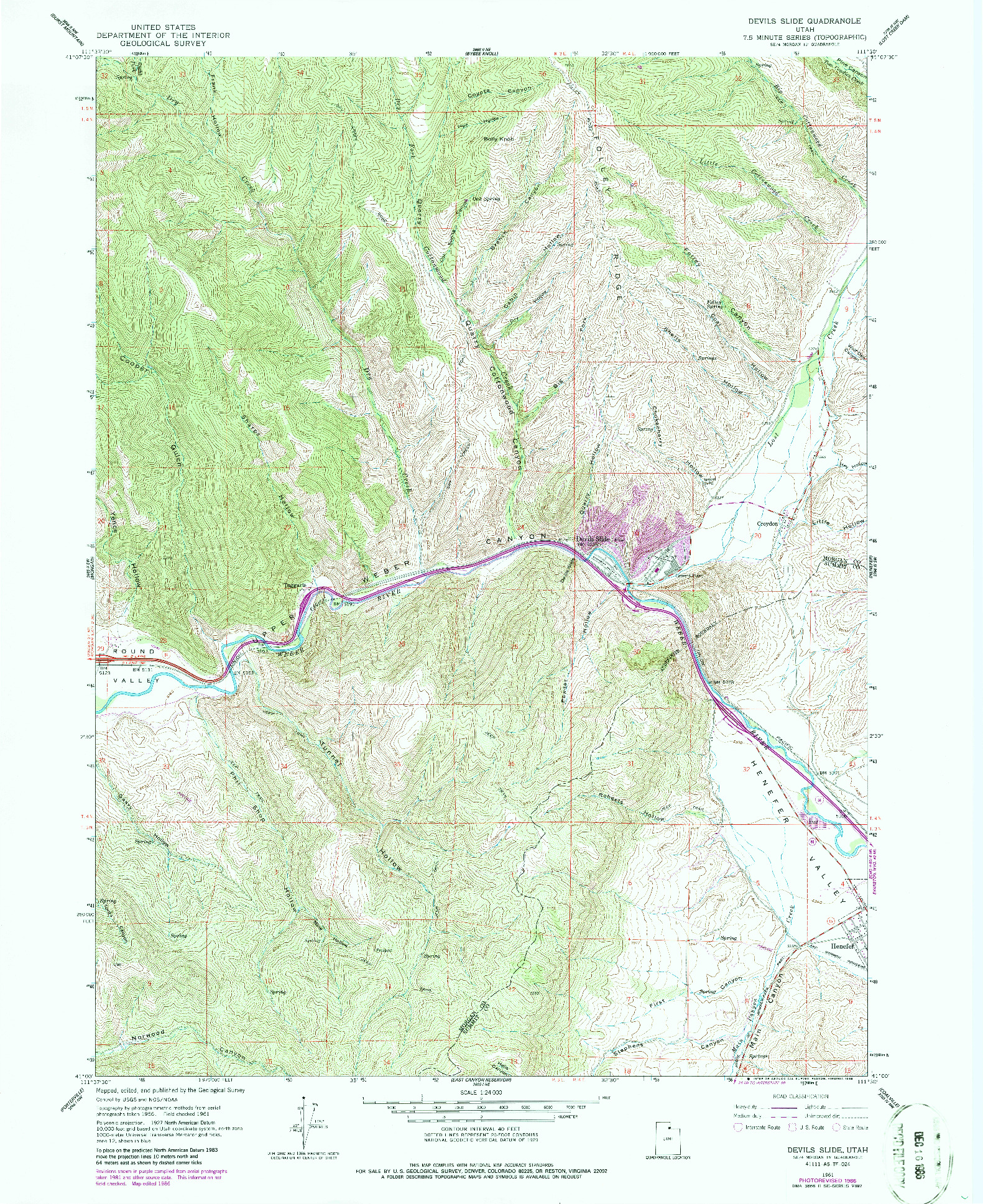 USGS 1:24000-SCALE QUADRANGLE FOR DEVILS SLIDE, UT 1961