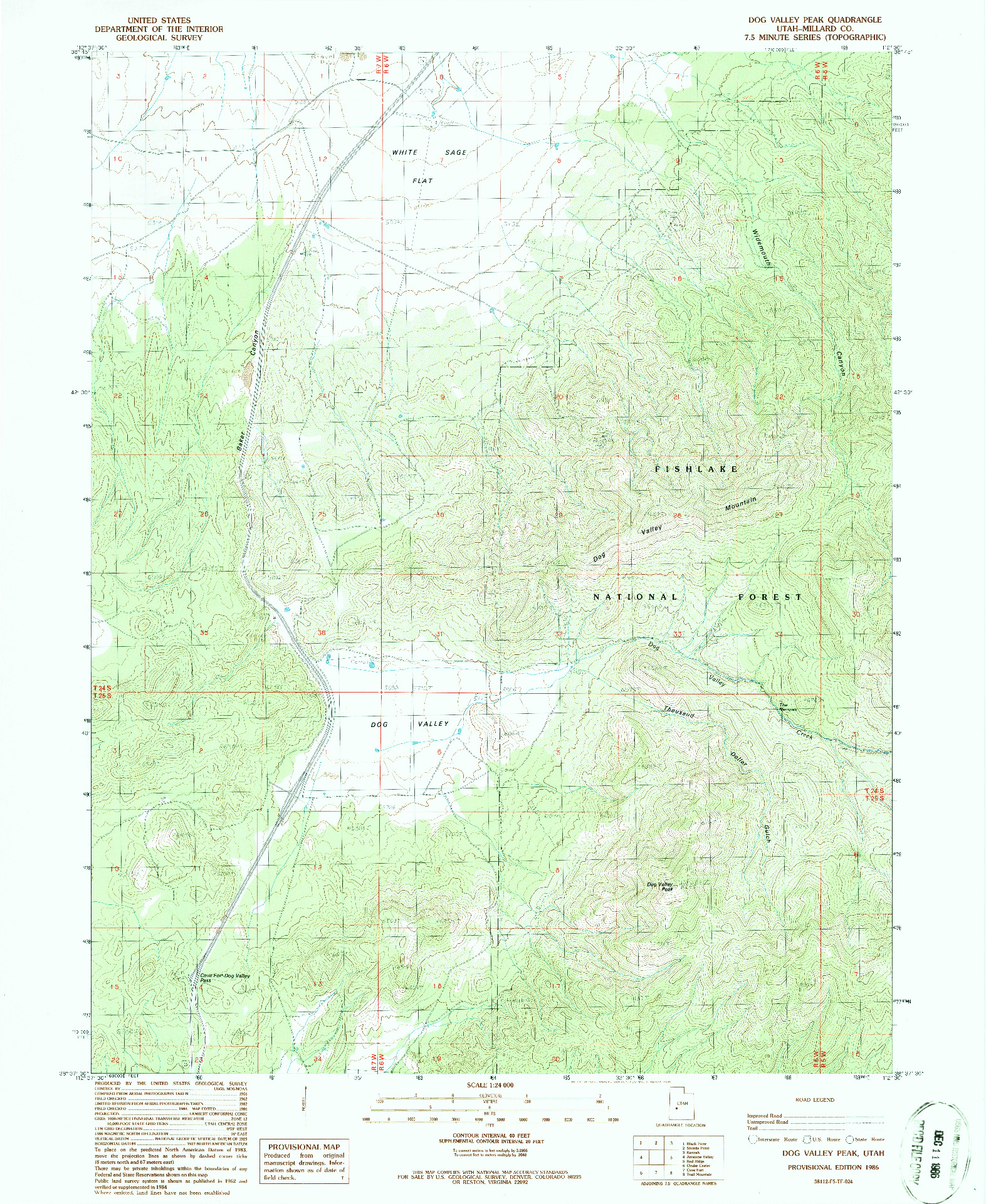 USGS 1:24000-SCALE QUADRANGLE FOR DOG VALLEY PEAK, UT 1986