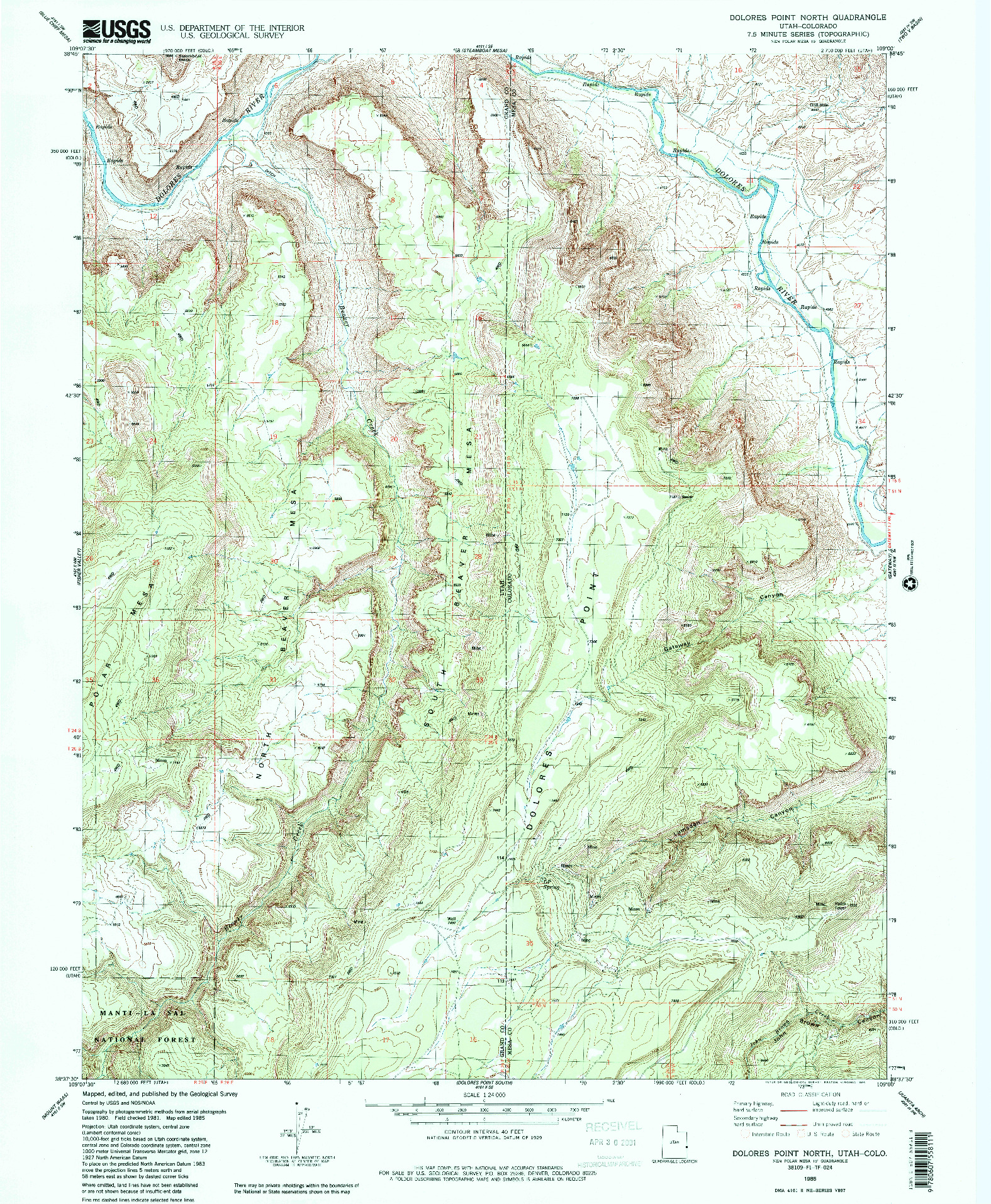USGS 1:24000-SCALE QUADRANGLE FOR DOLORES POINT NORTH, UT 1985
