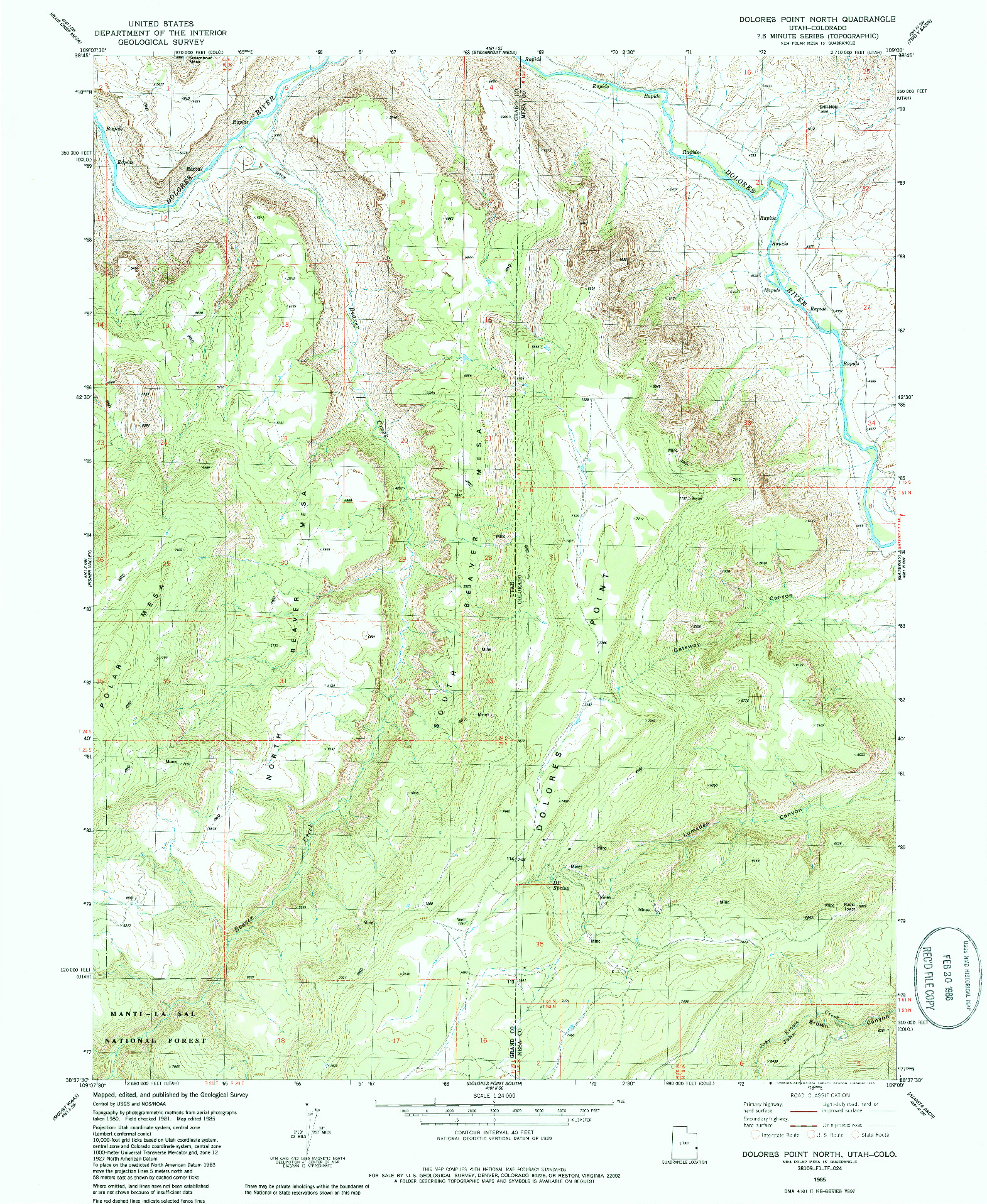 USGS 1:24000-SCALE QUADRANGLE FOR DOLORES POINT NORTH, UT 1985