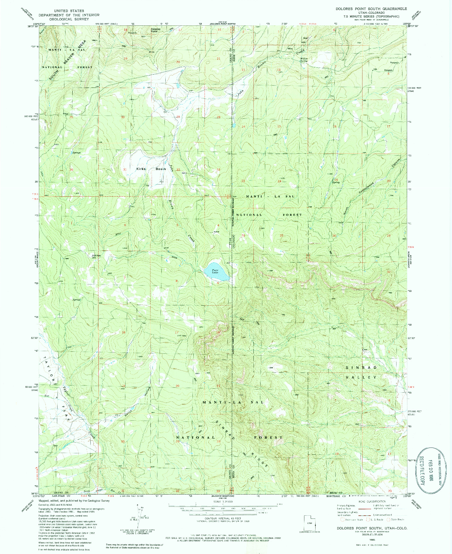 USGS 1:24000-SCALE QUADRANGLE FOR DOLORES POINT SOUTH, UT 1985