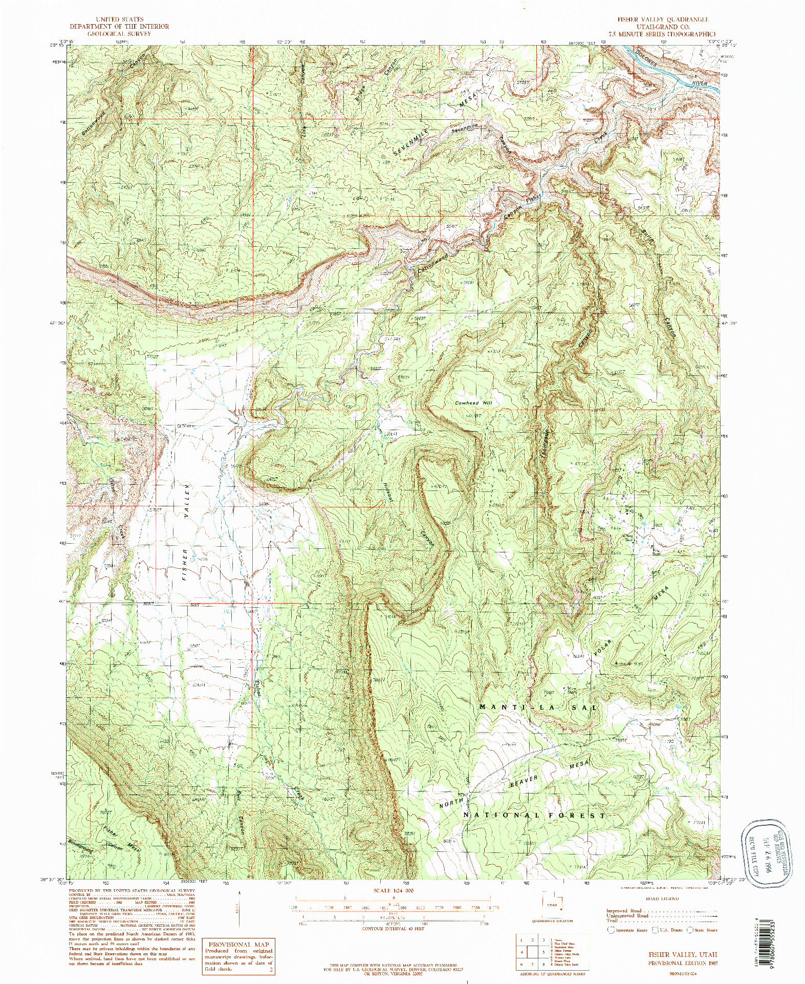 USGS 1:24000-SCALE QUADRANGLE FOR FISHER VALLEY, UT 1985