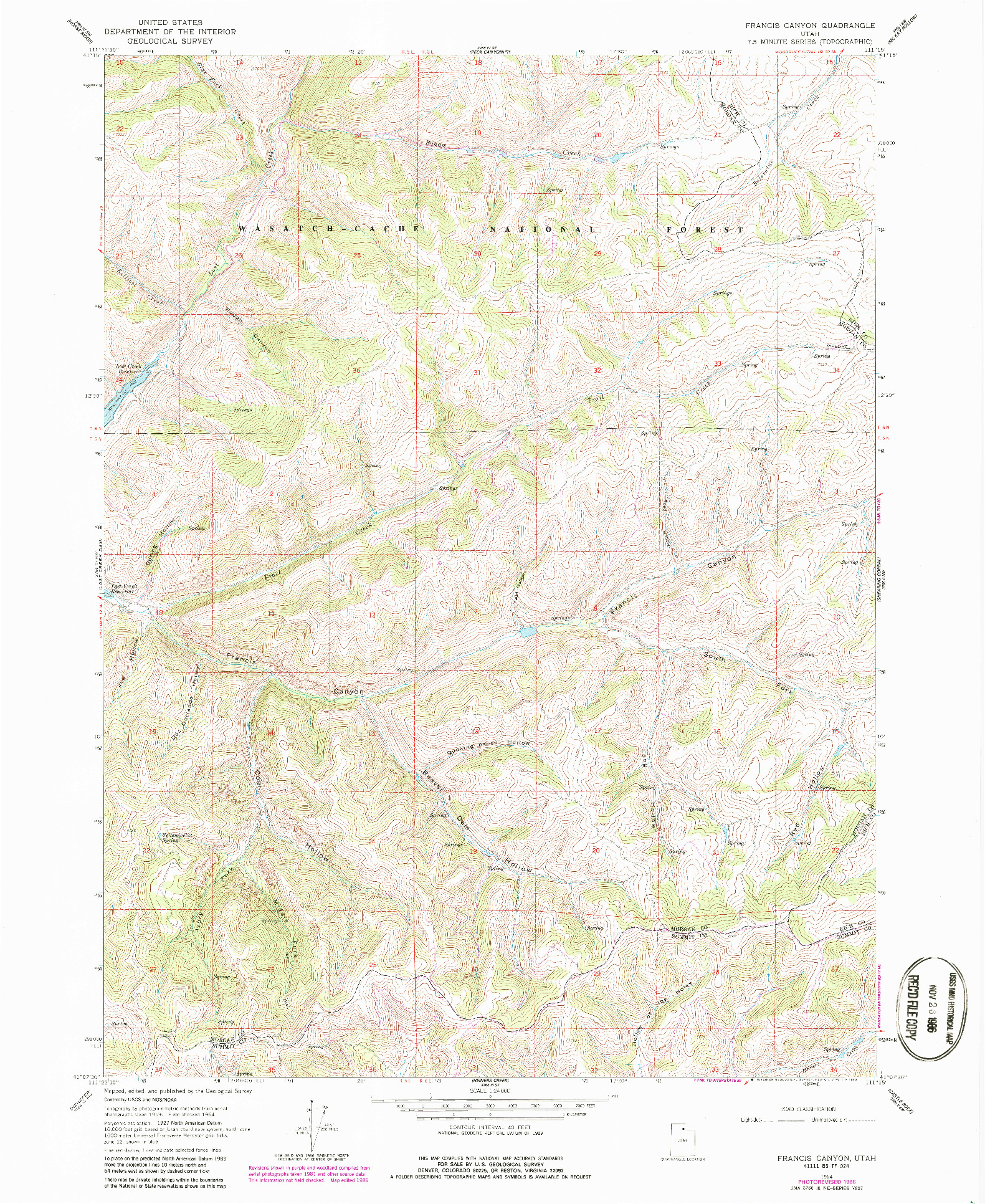 USGS 1:24000-SCALE QUADRANGLE FOR FRANCIS CANYON, UT 1964